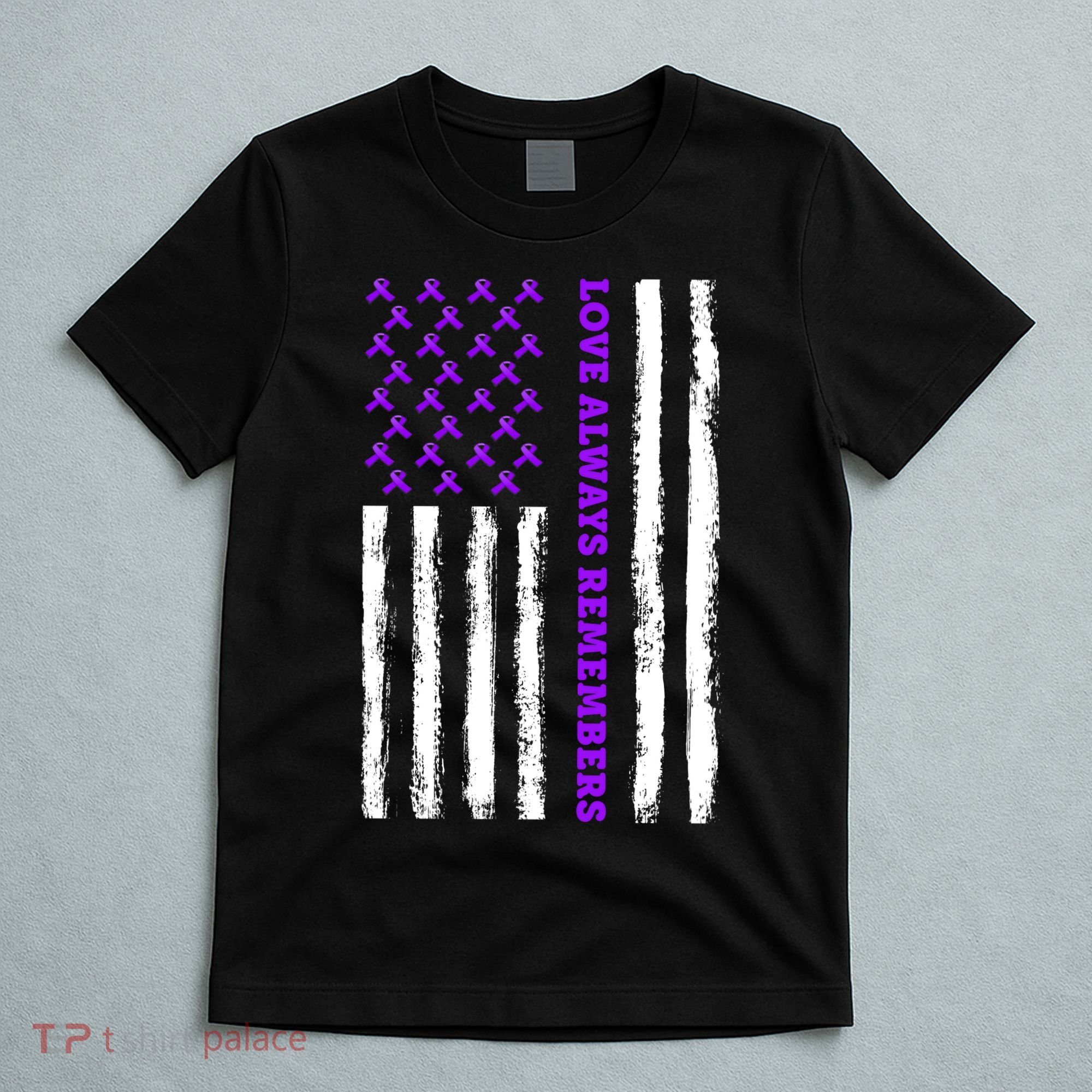 Love Always Remembers Alzheimer's American Flag T-Shirt