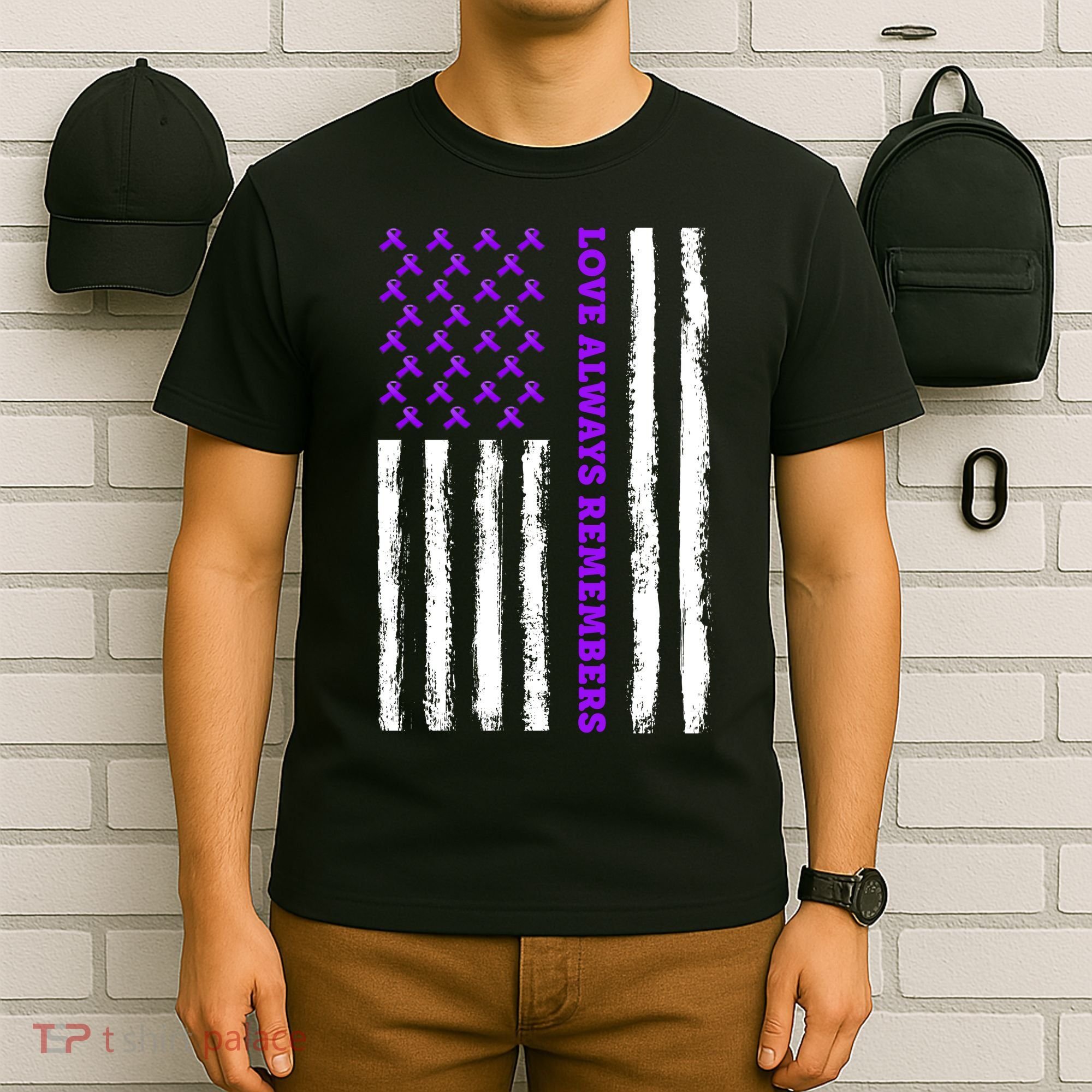 Love Always Remembers Alzheimer's American Flag T-Shirt