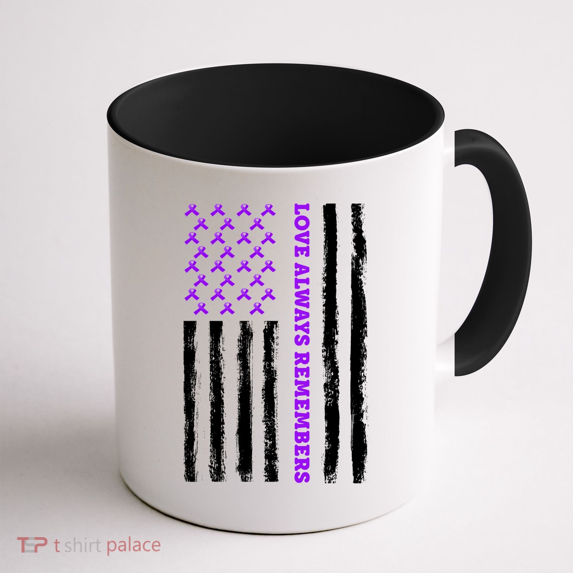 Love Always Remembers Alzheimer's American Flag Coffee Mug