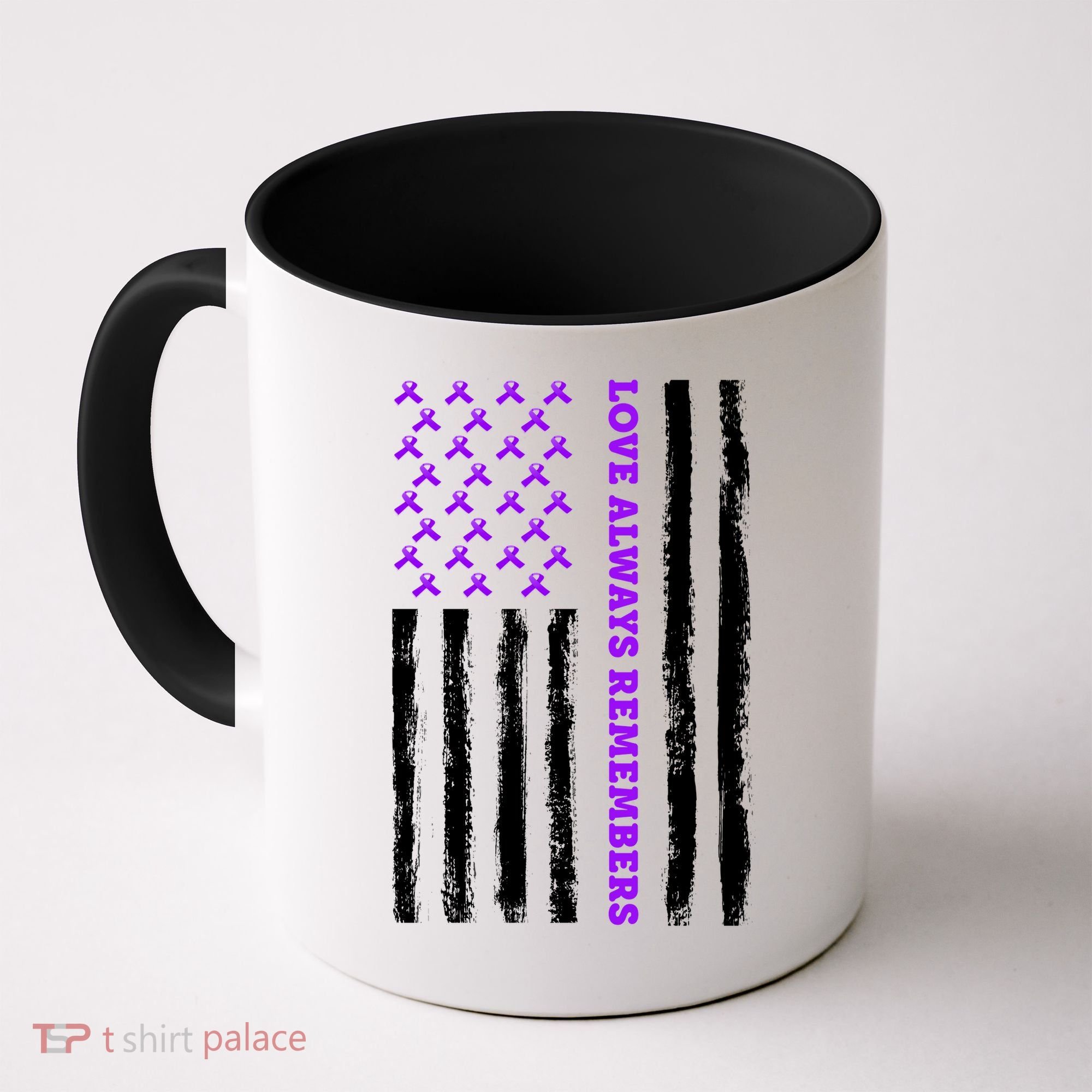 Love Always Remembers Alzheimer's American Flag Coffee Mug
