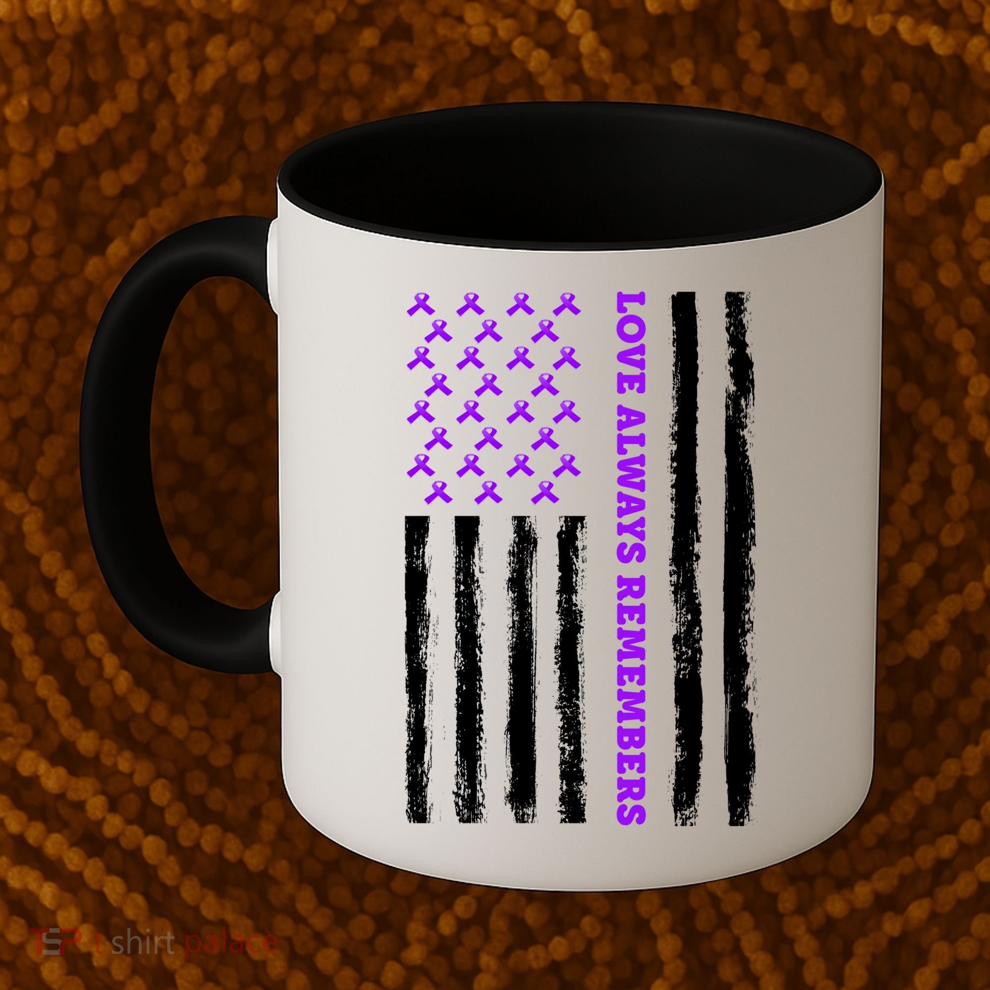 Love Always Remembers Alzheimer's American Flag Coffee Mug