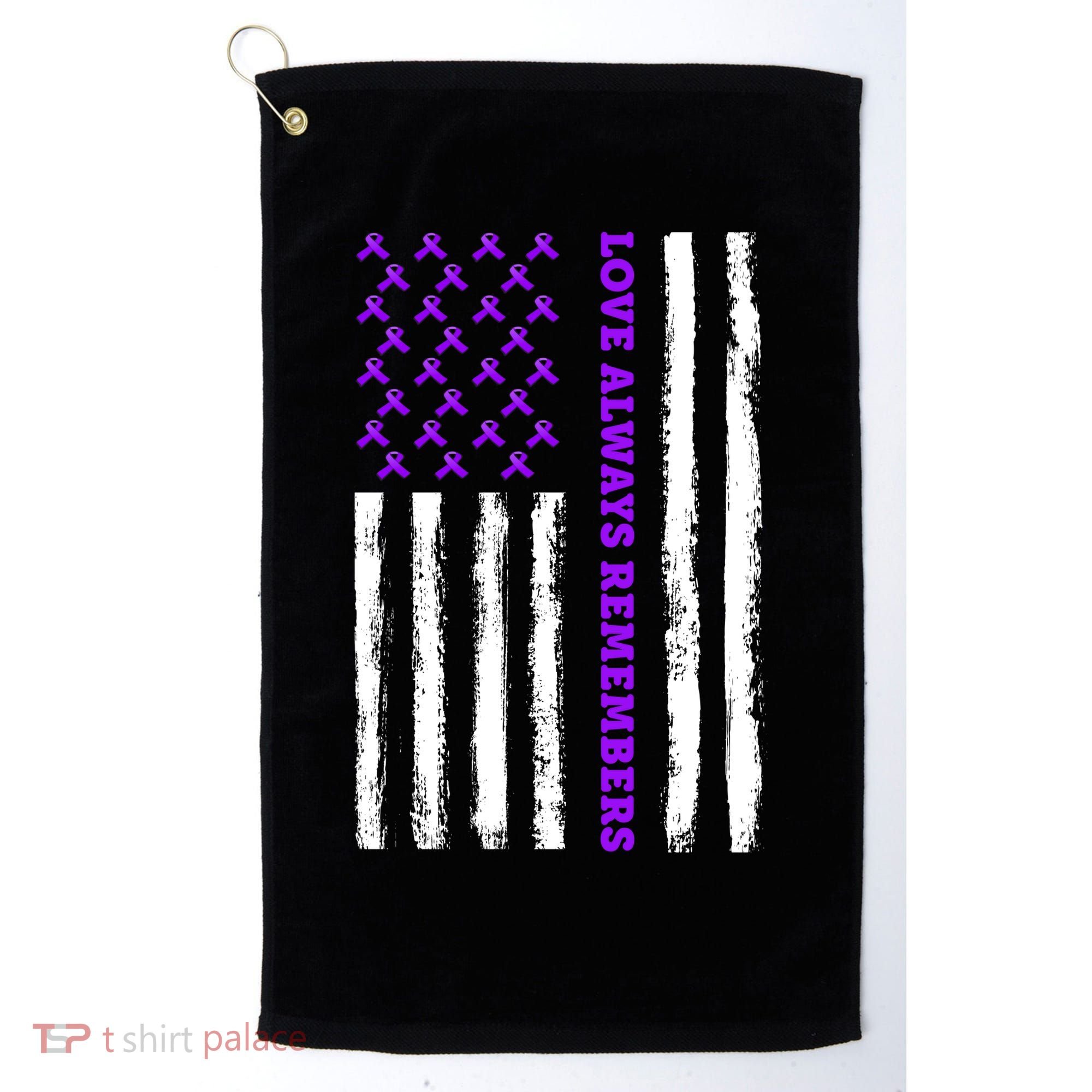 Love Always Remembers Alzheimer's American Flag Golf Towel