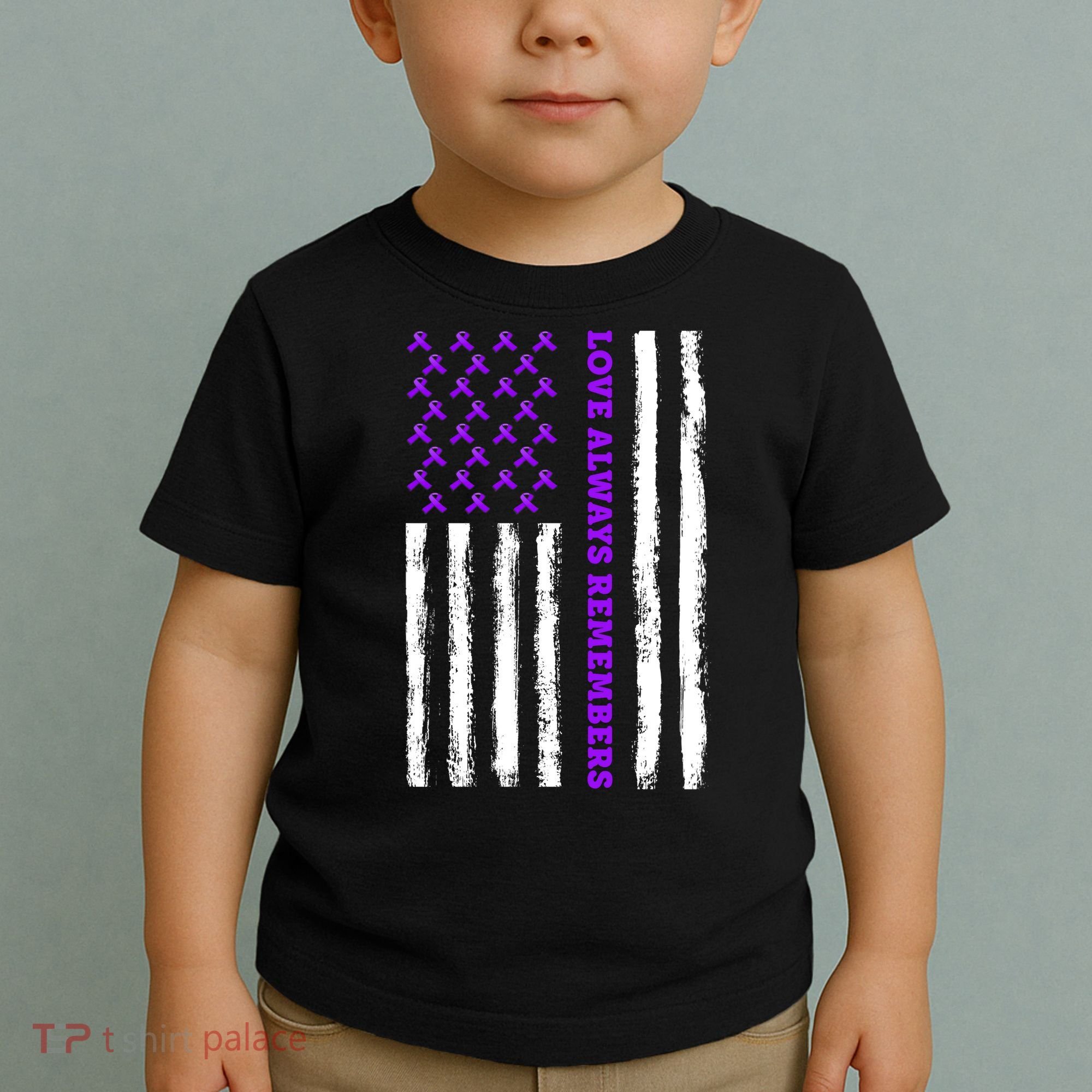 Love Always Remembers Alzheimer's American Flag Toddler T-Shirt