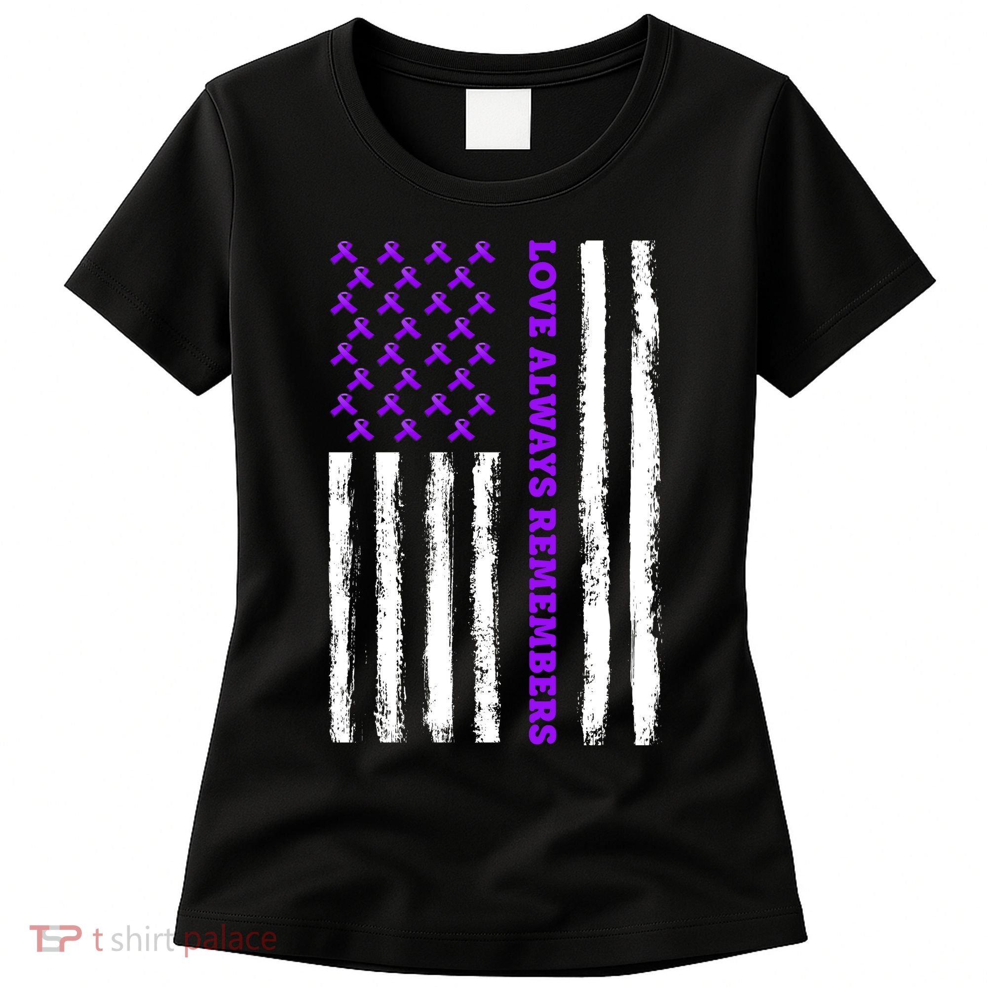 Love Always Remembers Alzheimer's American Flag Women's T-Shirt