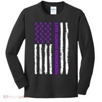Love Always Remembers Alzheimer's American Flag Kids Long Sleeve Shirt thumb 0