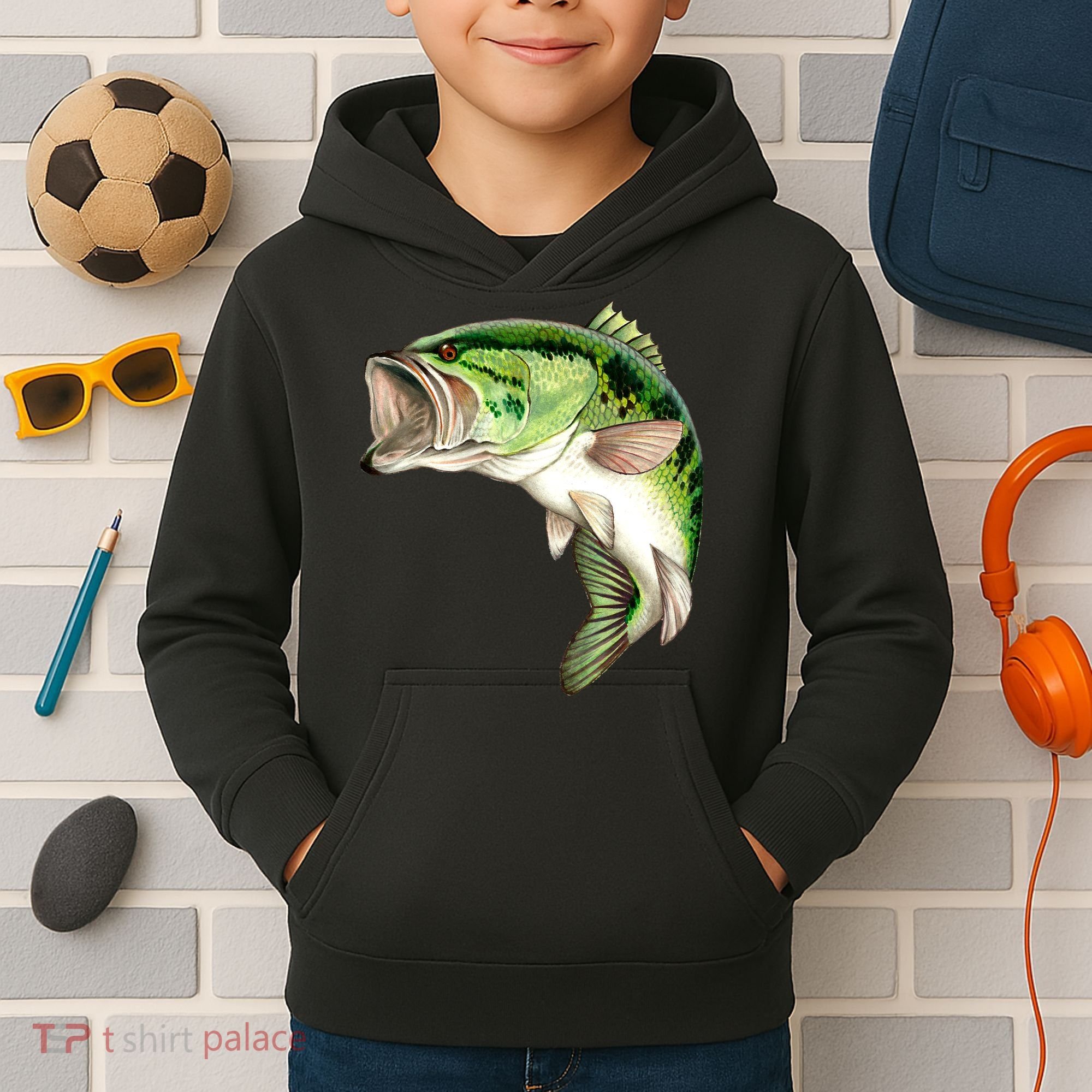 Largemouth Bass Swimming Kids Hoodie