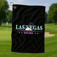 Las Vegas Retro Sunset Palm Trees Golf Towel thumb 1