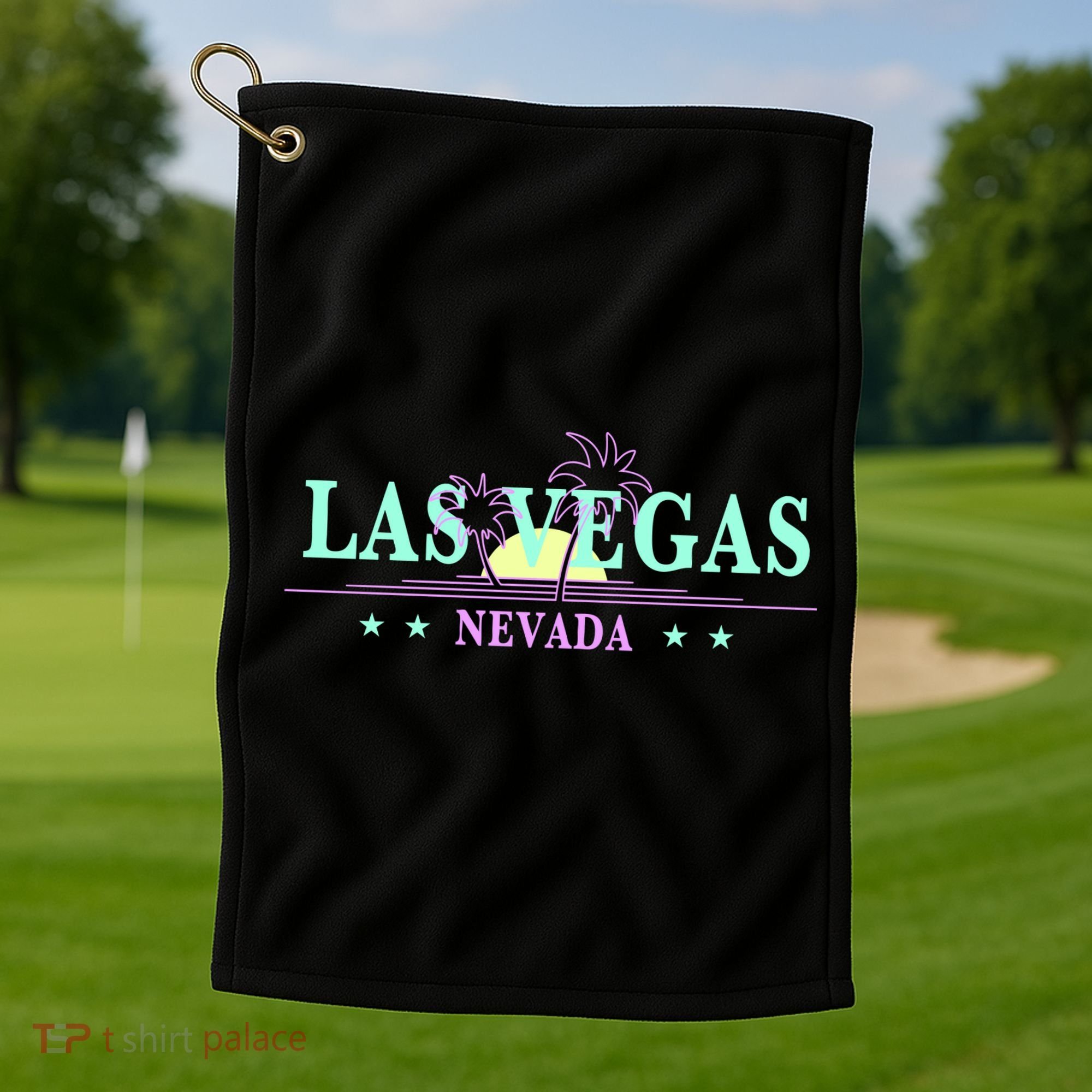 Las Vegas Retro Sunset Palm Trees Golf Towel