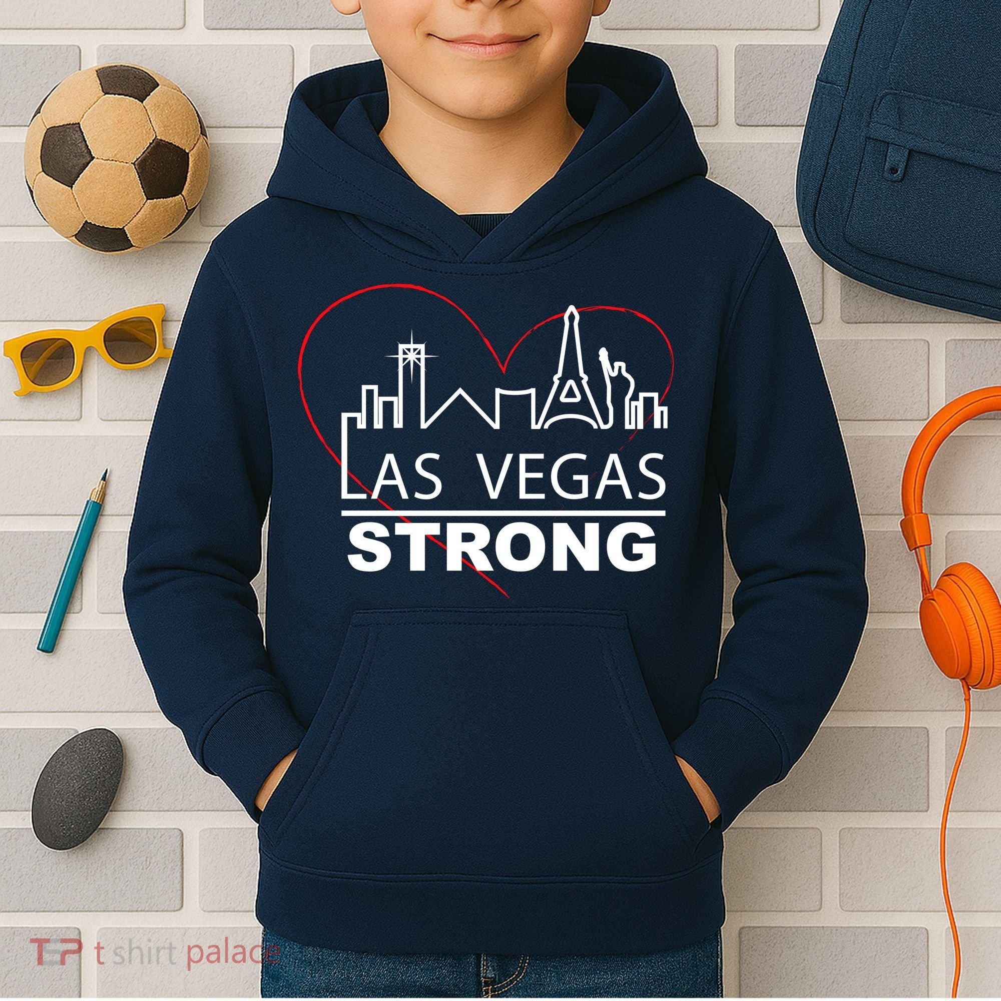 Las Vegas Strong Heart Skyline Kids Hoodie
