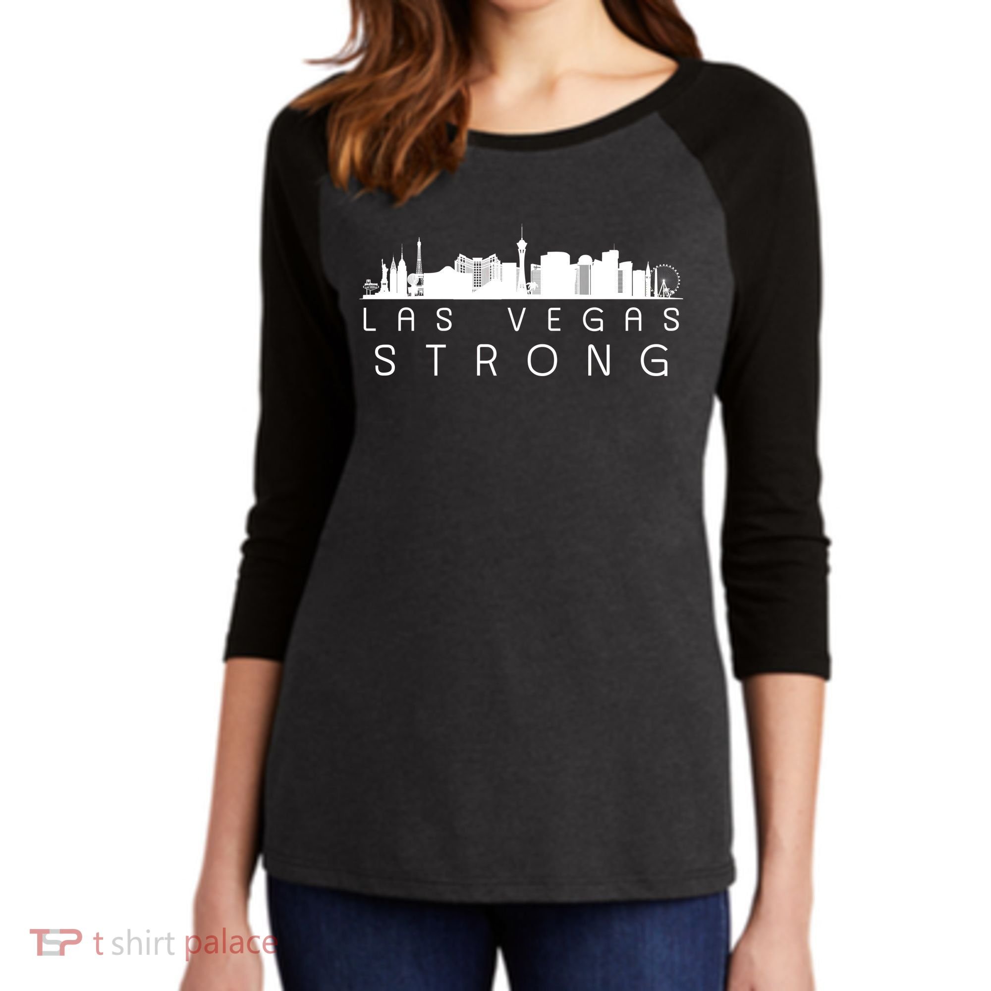 Las Vegas Strong Vegas Skyline Women's Tri-Blend 3/4-Sleeve Raglan Shirt