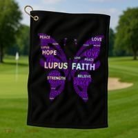 Lupus Awareness Support Strong Diva Survivor Purple Ribbon Gift Golf Towel thumb 1