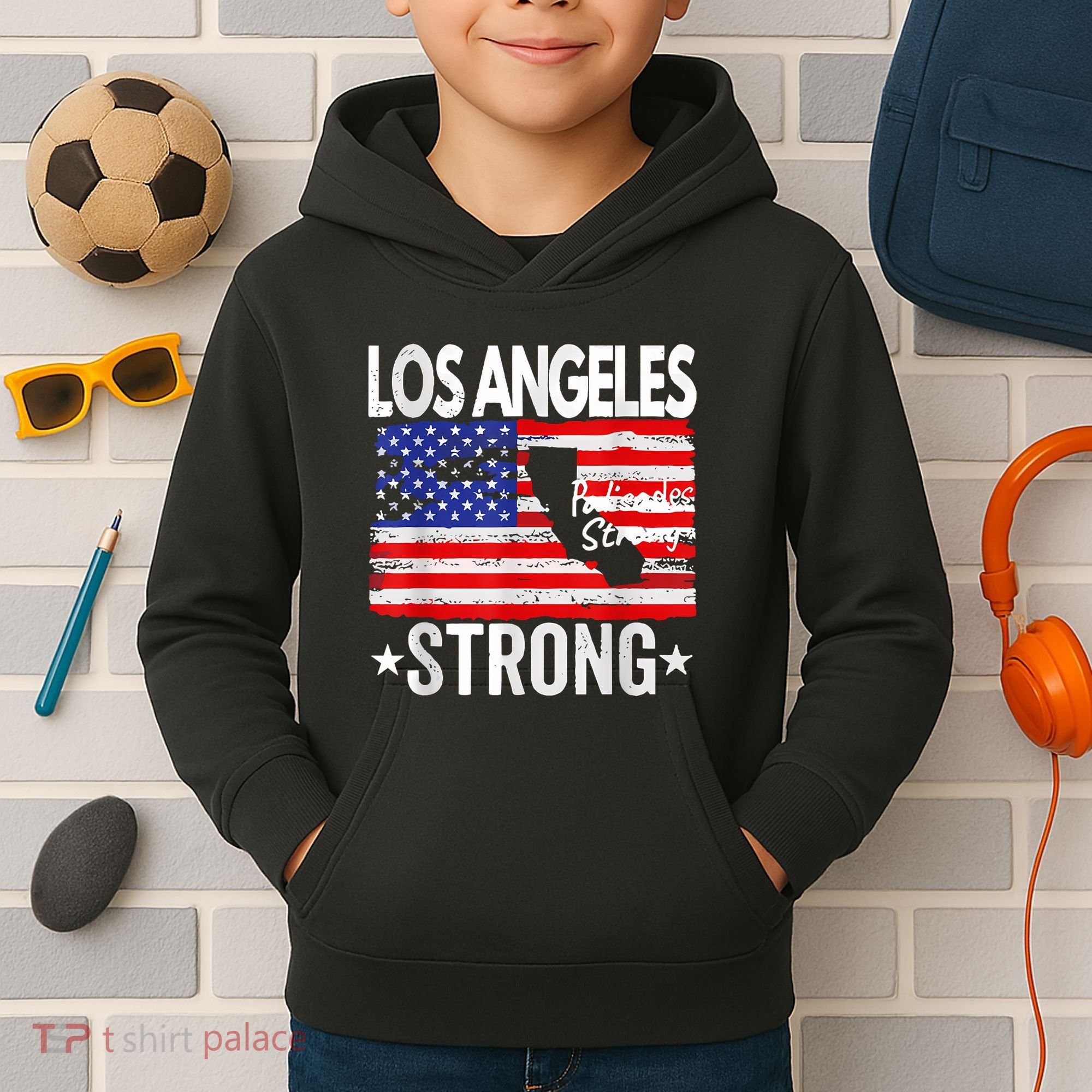 Los Angeles Strong Palisades Strong Flag Kids Hoodie