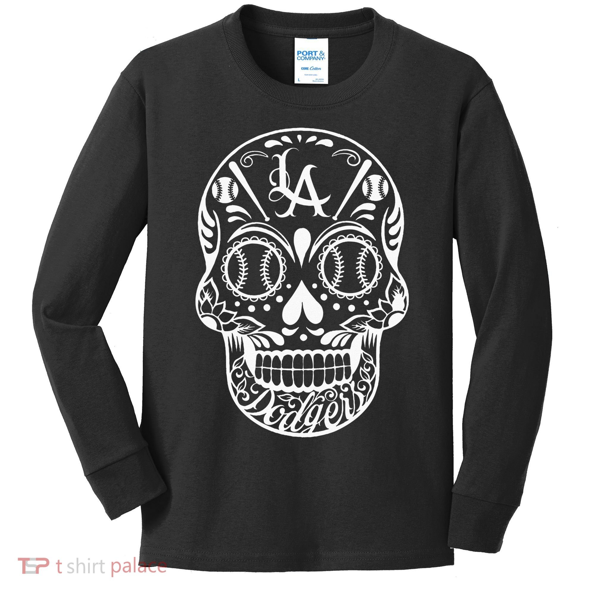 Los Angeles Sugar Skull Day Of The Dead Cinco De Mayo Kids Long Sleeve Shirt