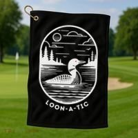 Loon A Tic Funny Common Loon Minnesota Lake Loon Golf Towel thumb 1