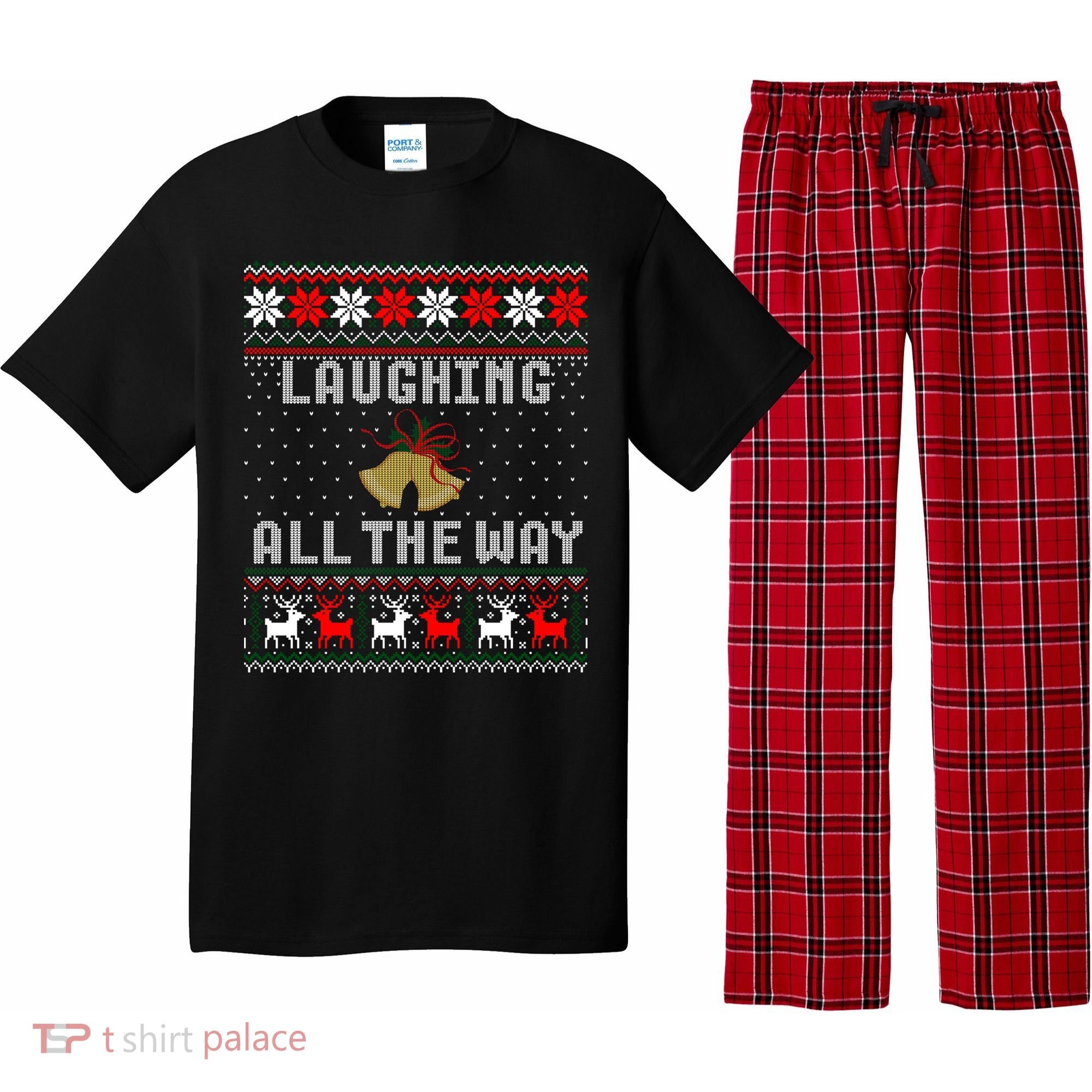 Laughing All The Way Jingle Bells Ugly Sweater Gift Pajama Set