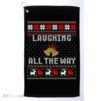 Laughing All The Way Jingle Bells Ugly Sweater Gift Golf Towel thumb 0