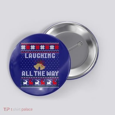 Laughing All The Way Jingle Bells Ugly Sweater Gift Button