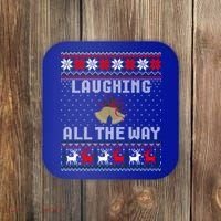 Laughing All The Way Jingle Bells Ugly Sweater Gift Coaster thumb 0