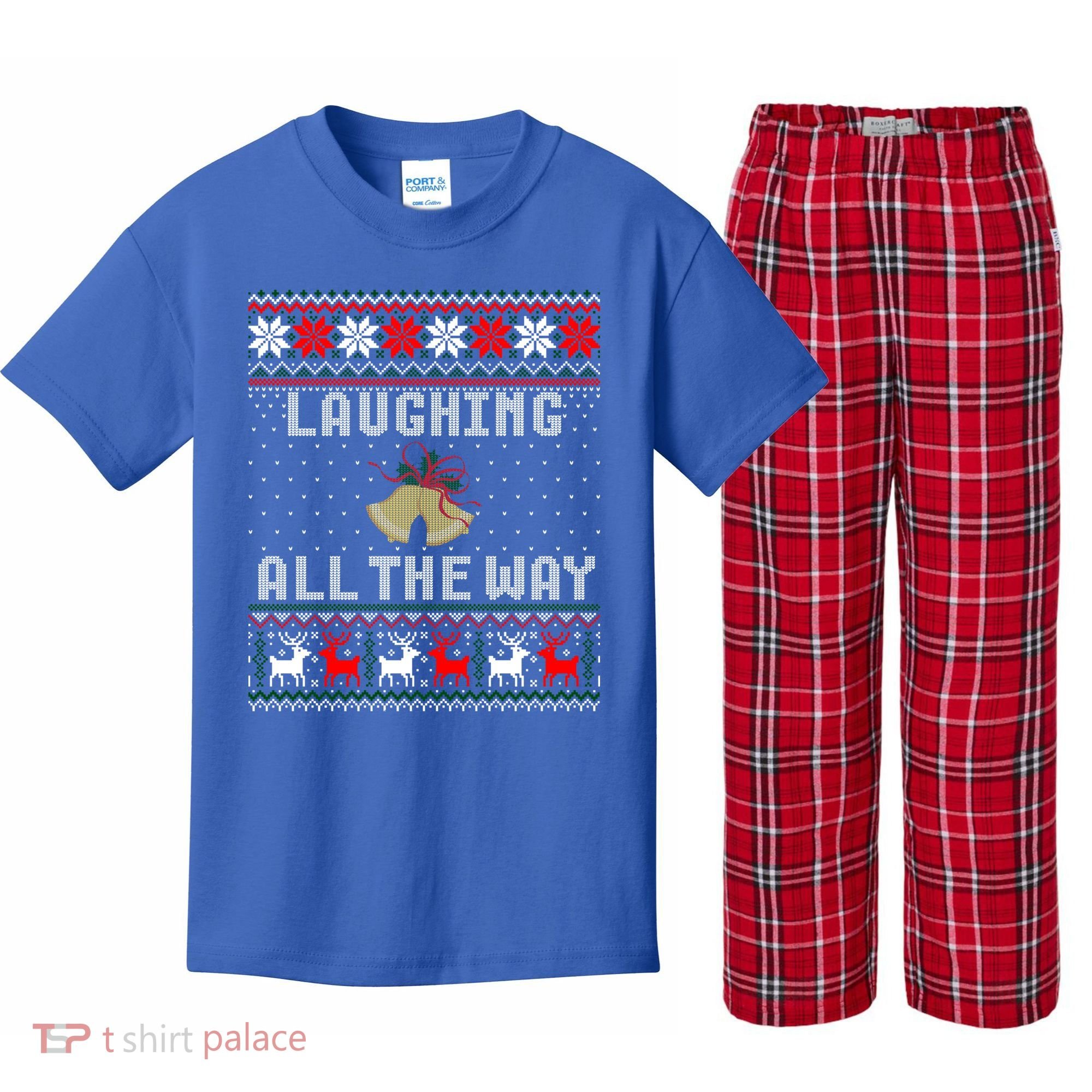 Laughing All The Way Jingle Bells Ugly Sweater Gift Kids Plaid Pajama Set