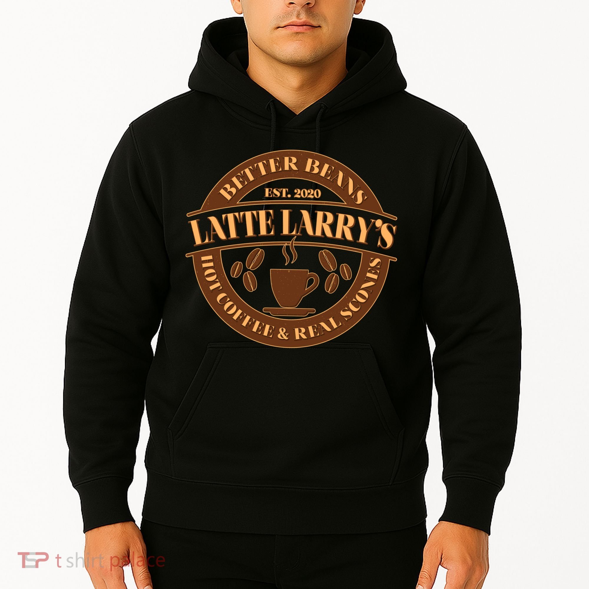 Latte Larry's Better Beans Hot Coffee & Real Scones Emblem Hoodie