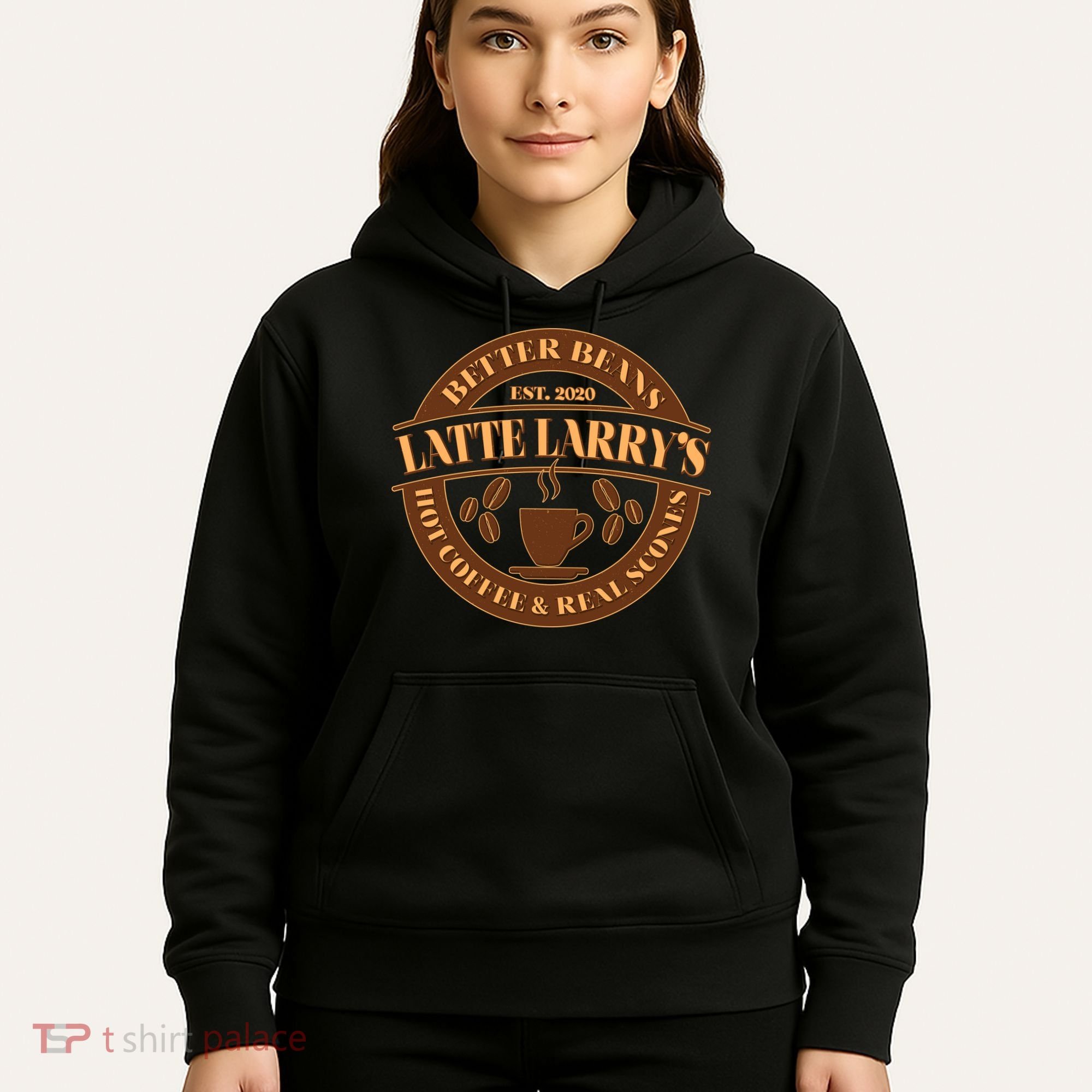Latte Larry's Better Beans Hot Coffee & Real Scones Emblem Hoodie