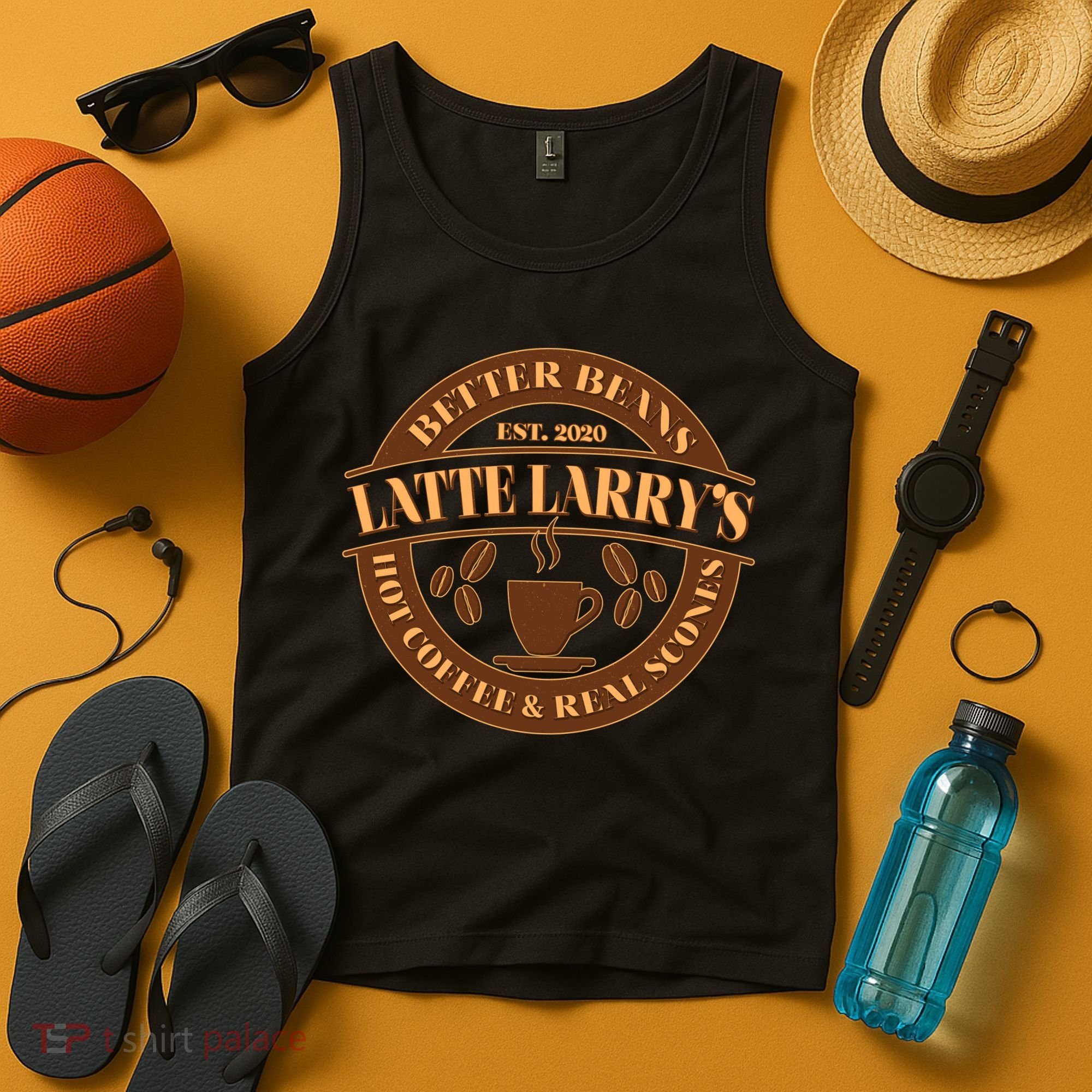 Latte Larry's Better Beans Hot Coffee & Real Scones Emblem Tank Top