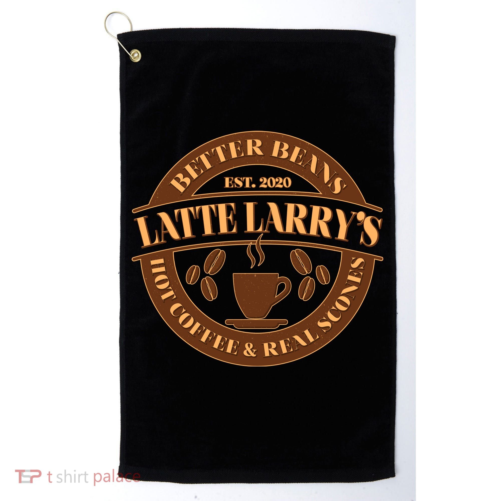 Latte Larry's Better Beans Hot Coffee & Real Scones Emblem Golf Towel