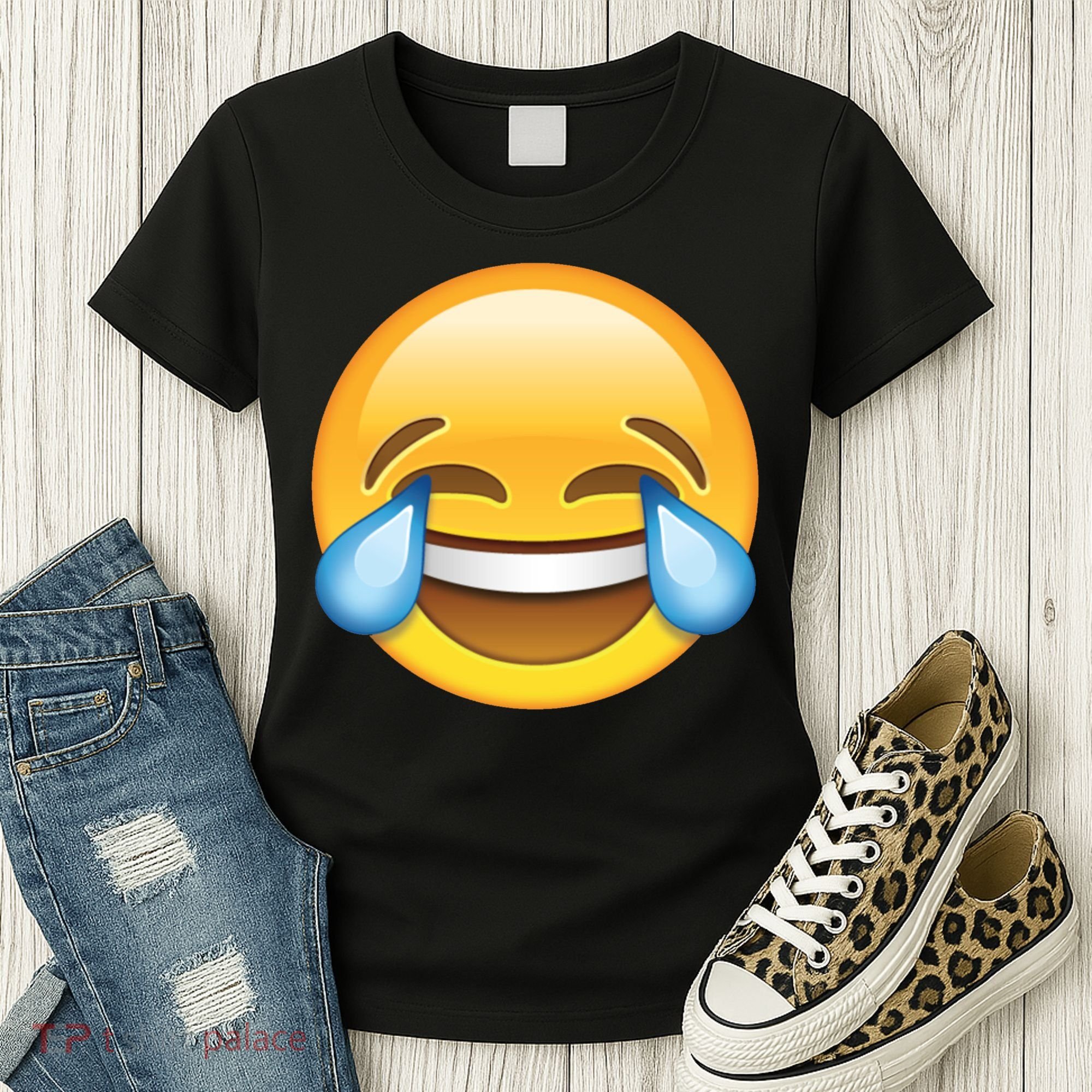 Laughing out Loud Emoticon Emoji Smiley Crying Women's T-Shirt