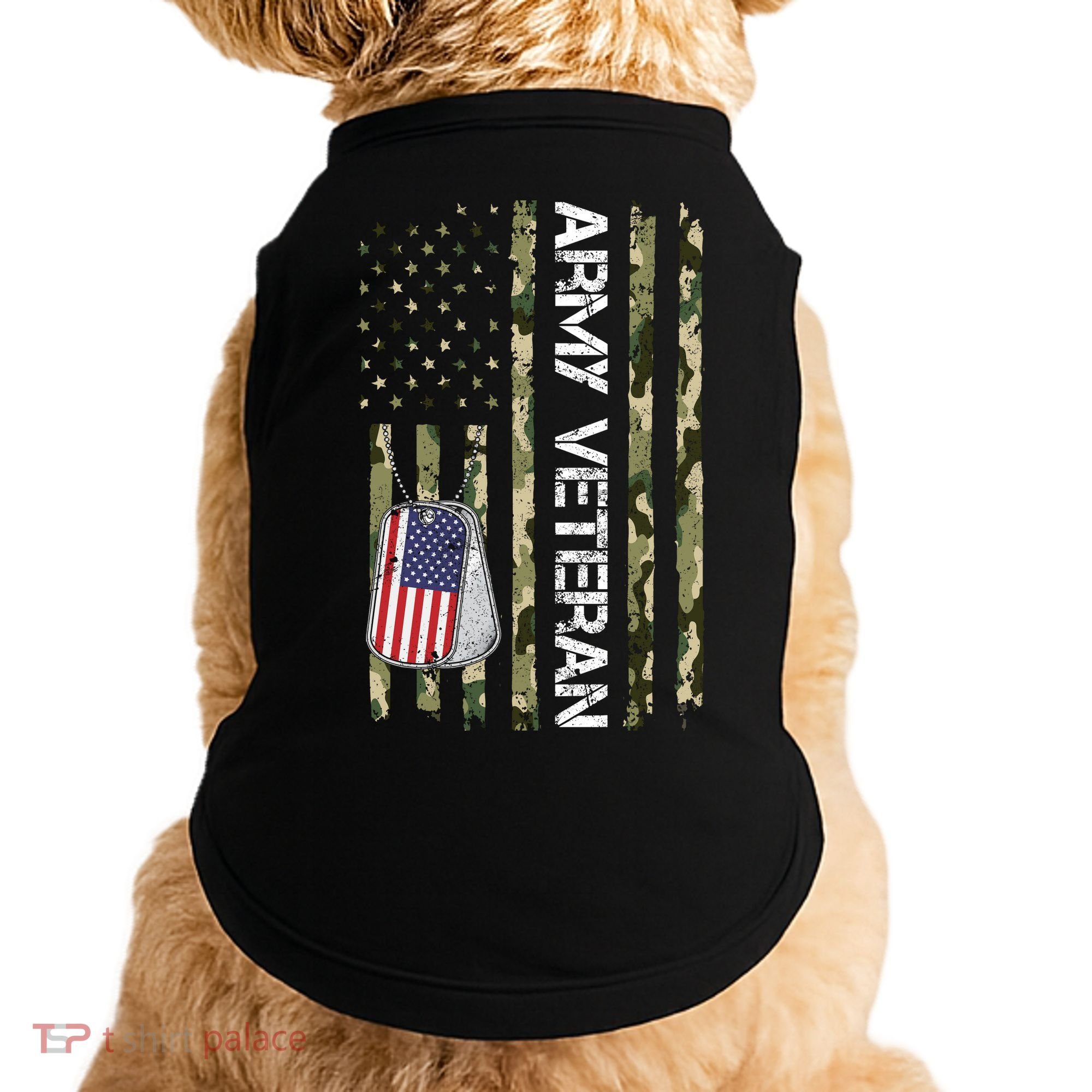 Love ARMY Veteran American Flag TShirt Doggie Tank