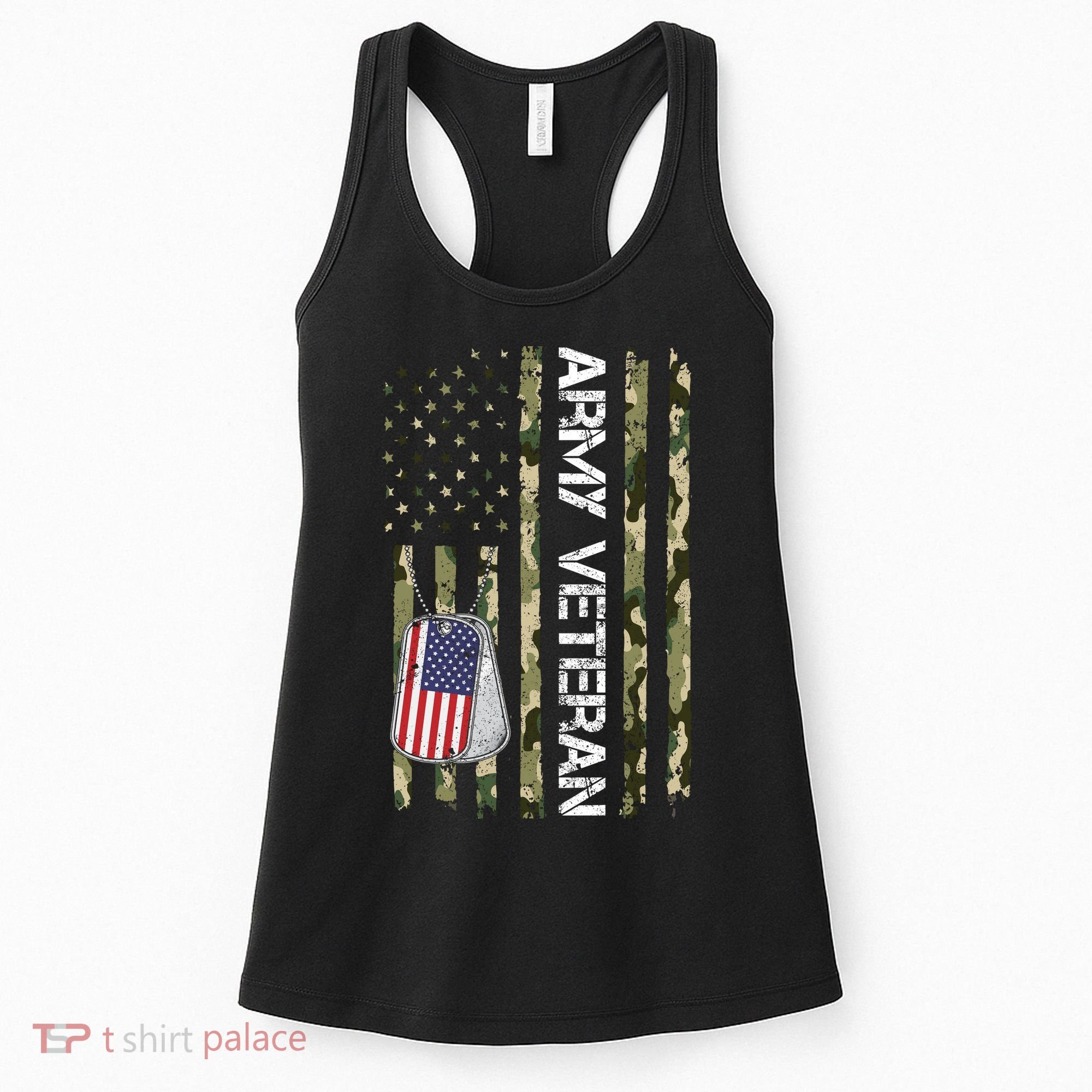 Love ARMY Veteran American Flag TShirt Women's Tank Top