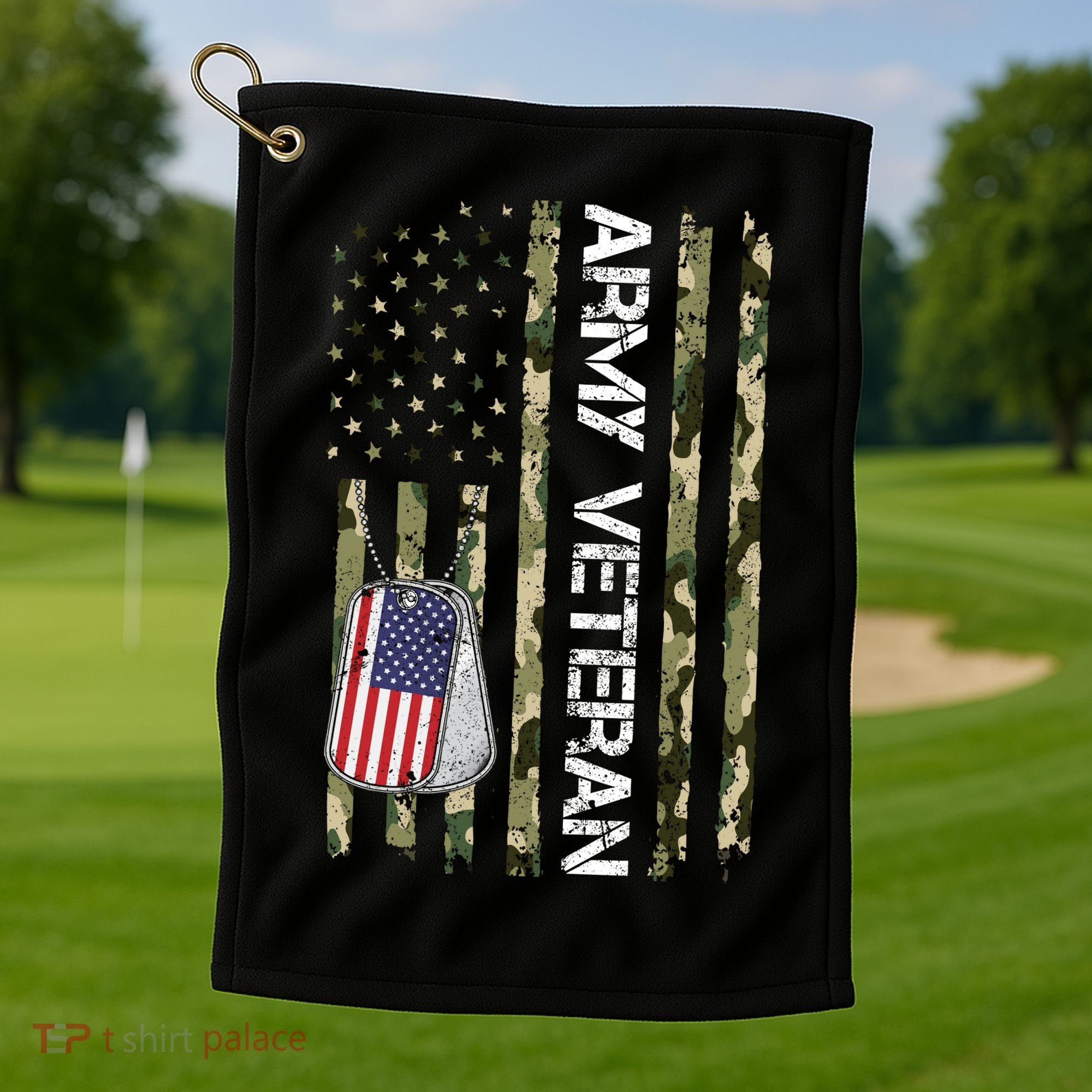 Love ARMY Veteran American Flag TShirt Golf Towel