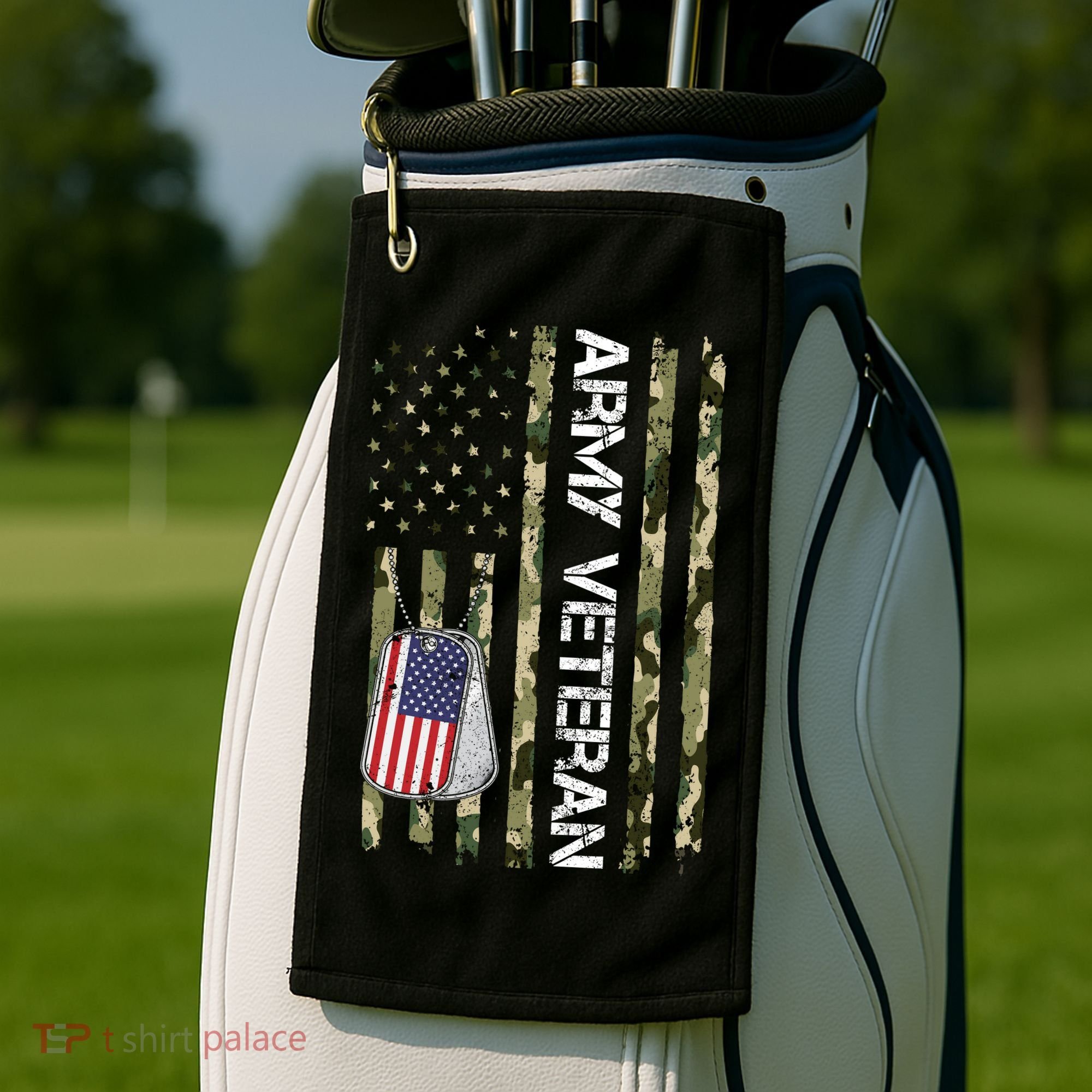 Love ARMY Veteran American Flag TShirt Golf Towel