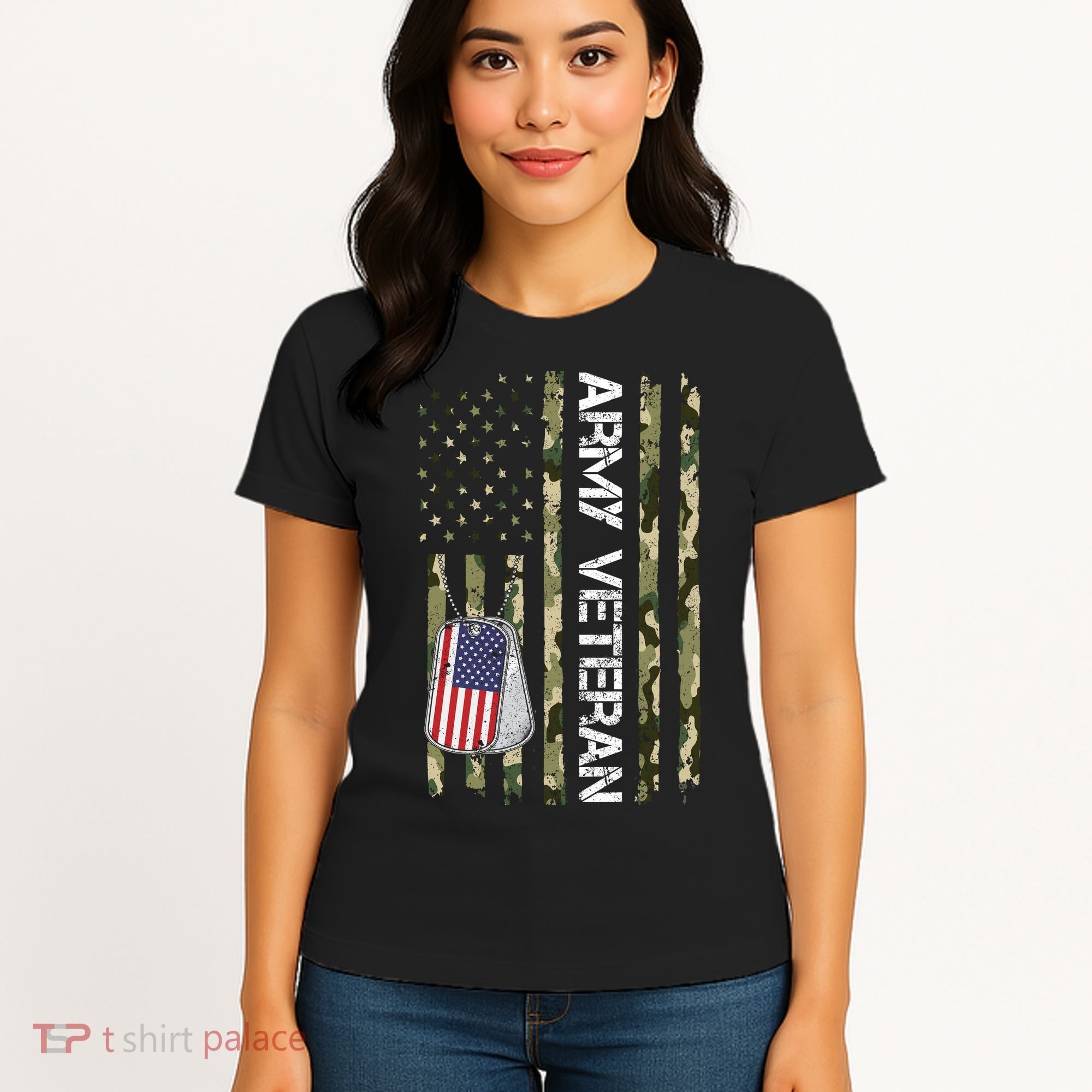 Love ARMY Veteran American Flag TShirt Women's T-Shirt