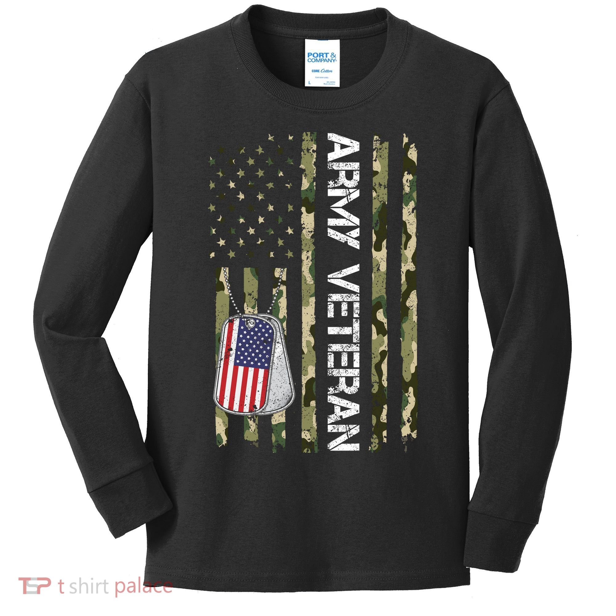 Love ARMY Veteran American Flag TShirt Kids Long Sleeve Shirt