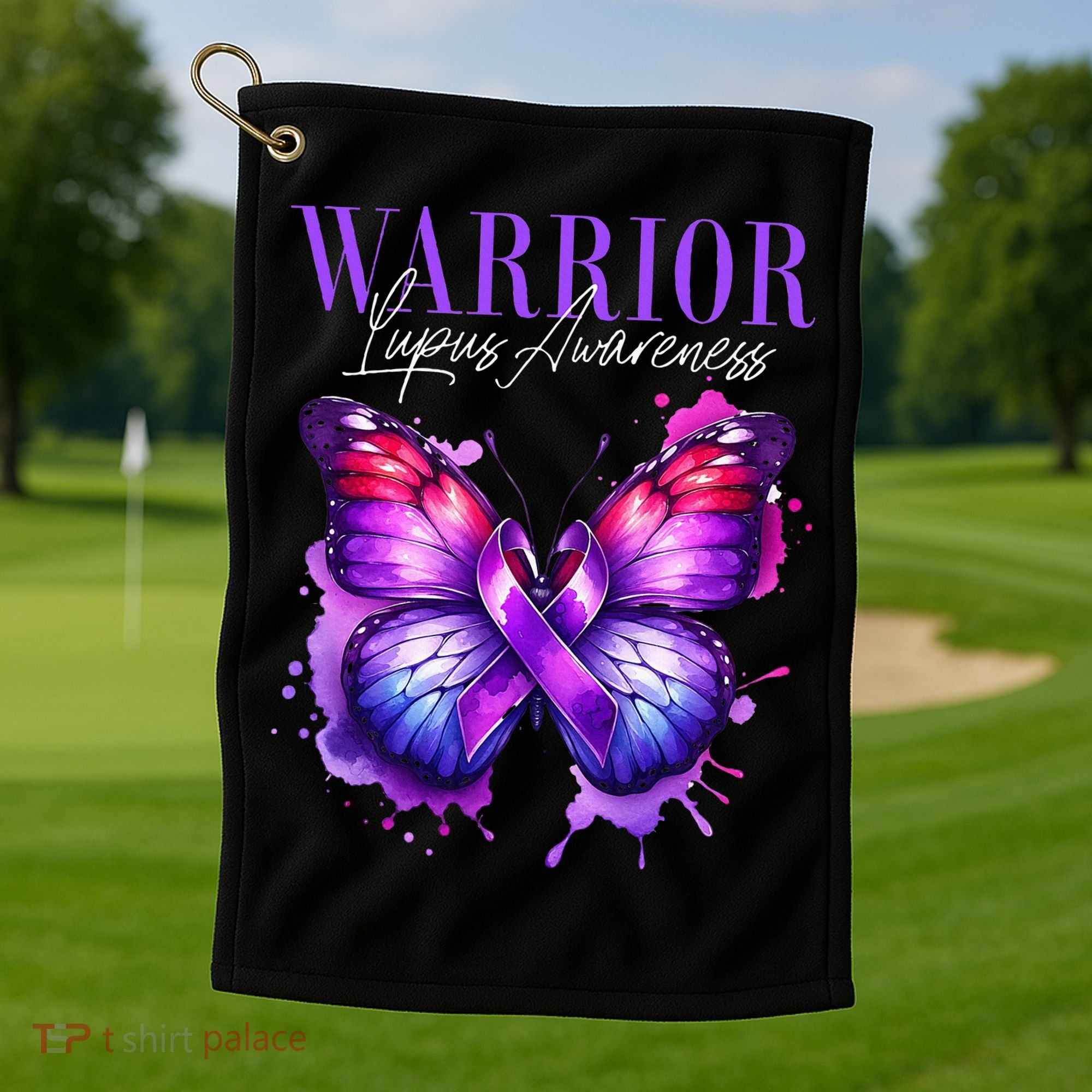 Lupus Awareness Warrior Survivor Purple Butterflies Golf Towel
