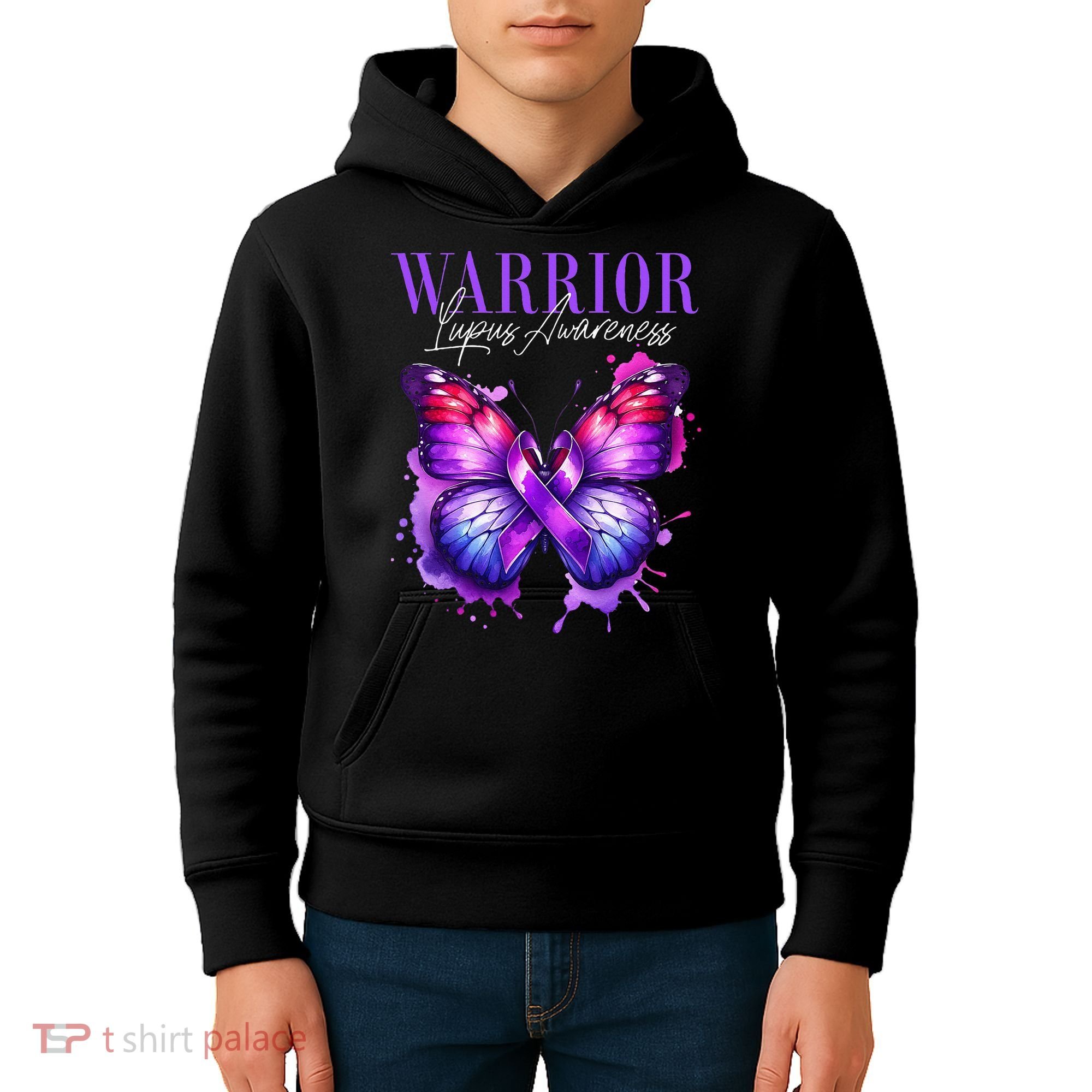 Lupus Awareness Warrior Survivor Purple Butterflies Kids Hoodie