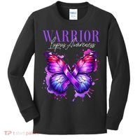 Lupus Awareness Warrior Survivor Purple Butterflies Kids Long Sleeve Shirt thumb 0