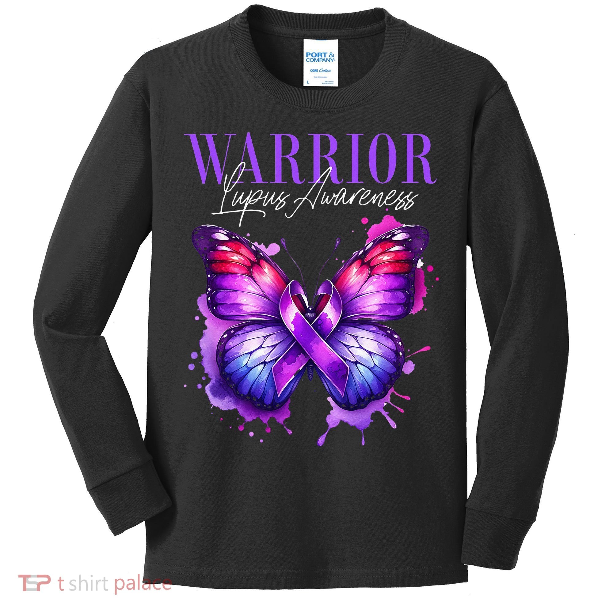 Lupus Awareness Warrior Survivor Purple Butterflies Kids Long Sleeve Shirt