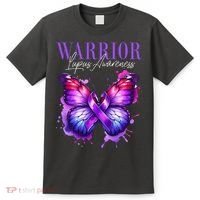 Lupus Awareness Warrior Survivor Purple Butterflies T-Shirt thumb 0