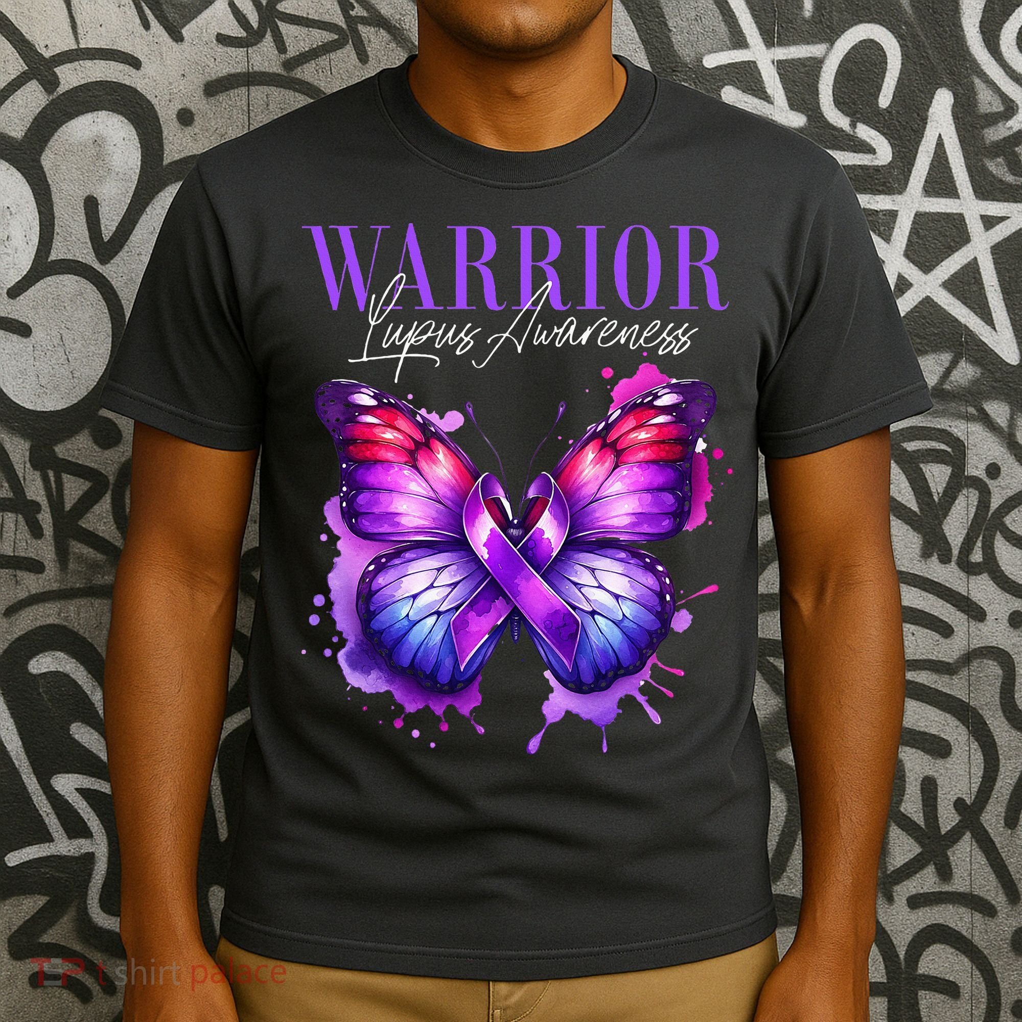 Lupus Awareness Warrior Survivor Purple Butterflies T-Shirt