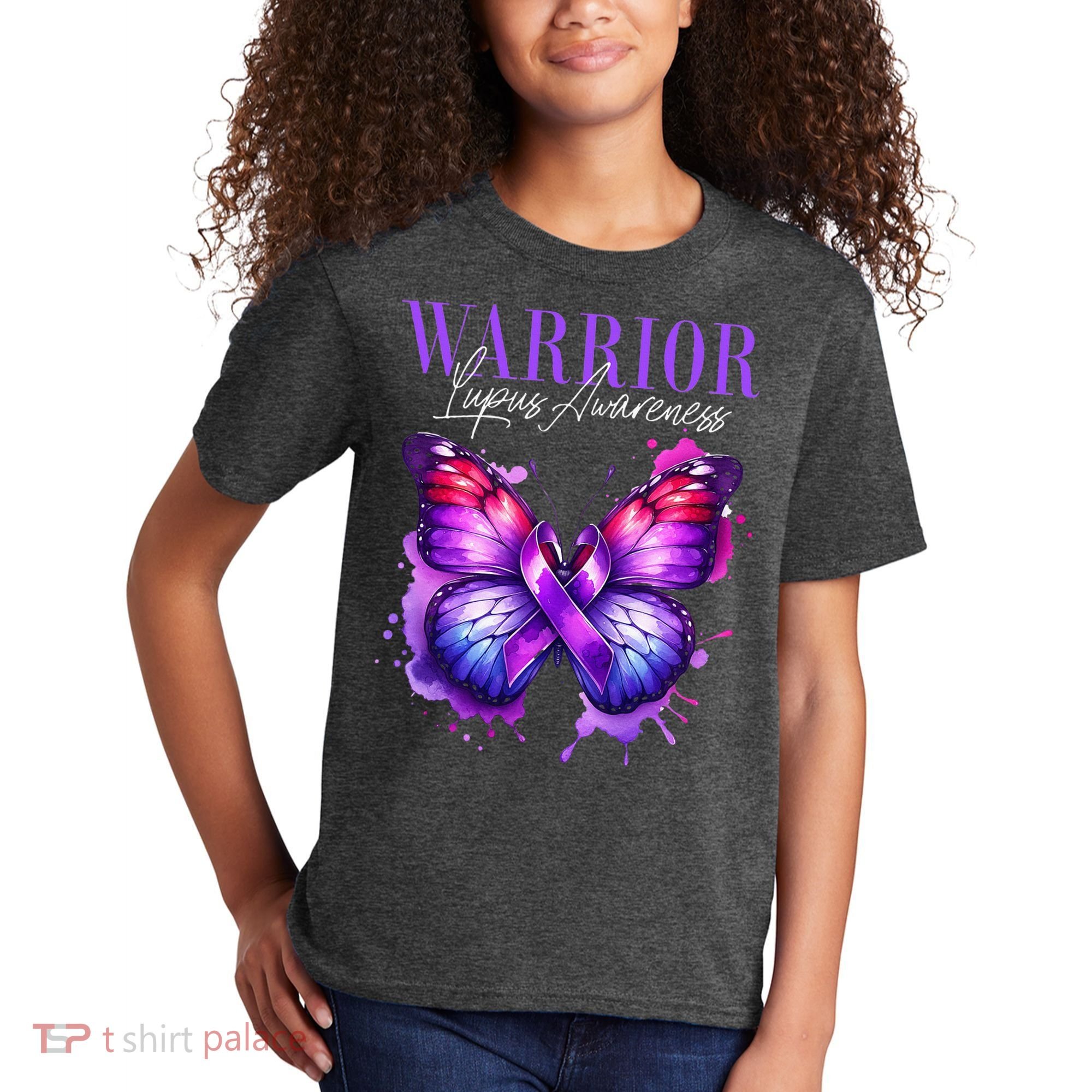 Lupus Awareness Warrior Survivor Purple Butterflies Kids T-Shirt