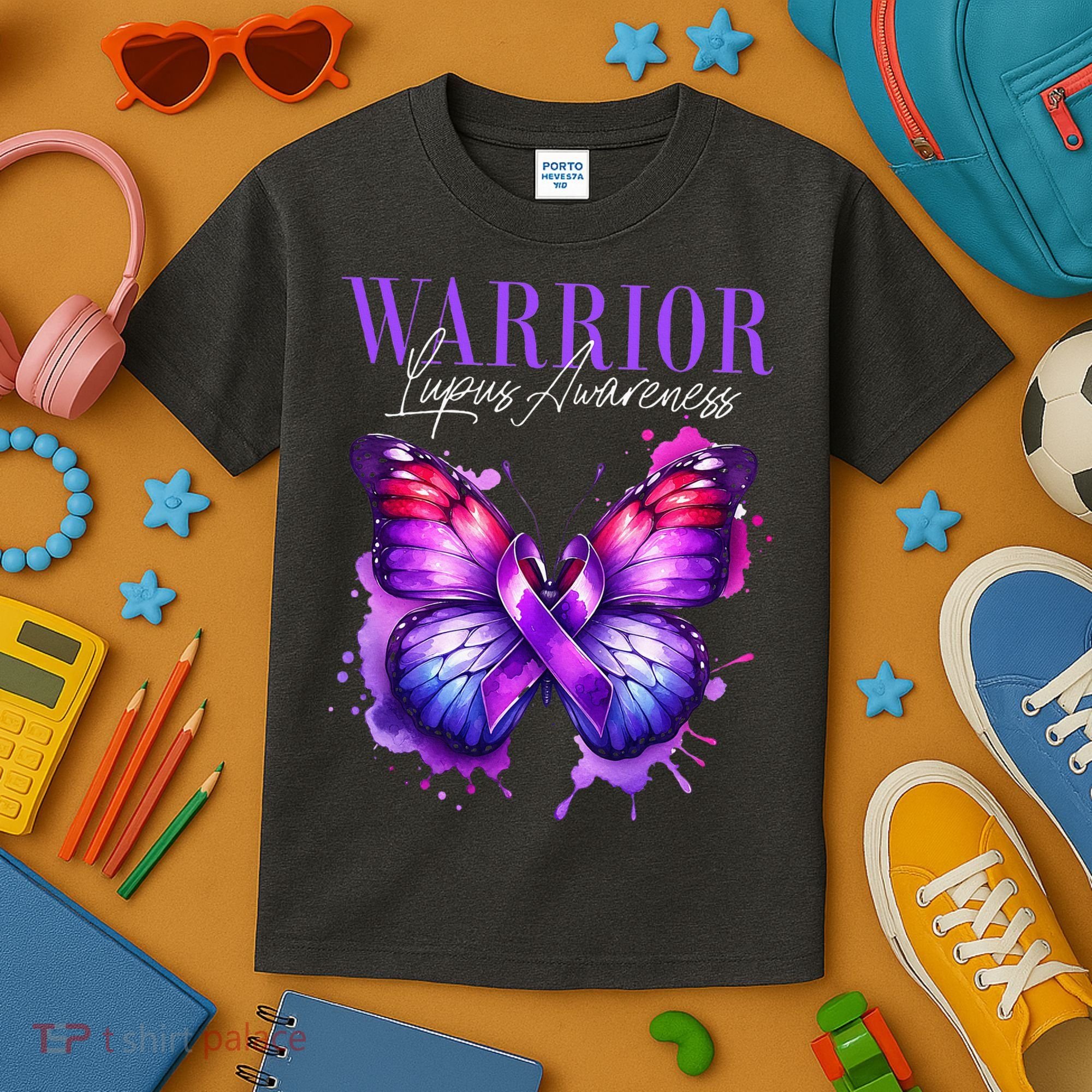 Lupus Awareness Warrior Survivor Purple Butterflies Kids T-Shirt