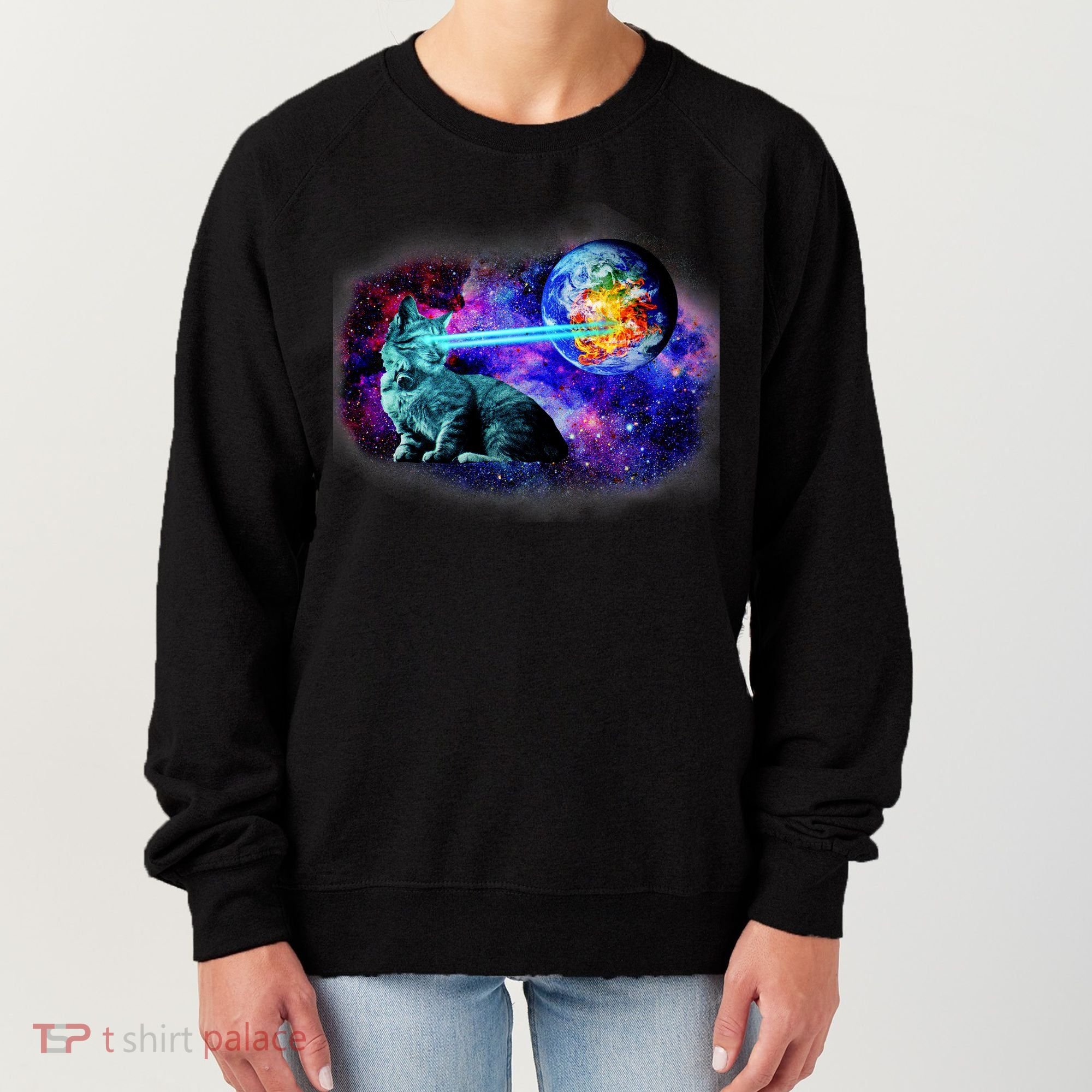 Lazer Cat Blasting In Space Women's Sweatshirt