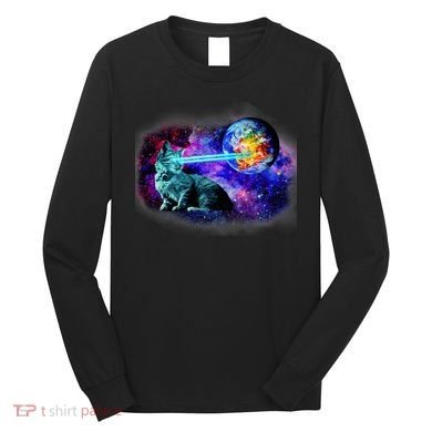 Lazer Cat Blasting In Space Long Sleeve Shirt