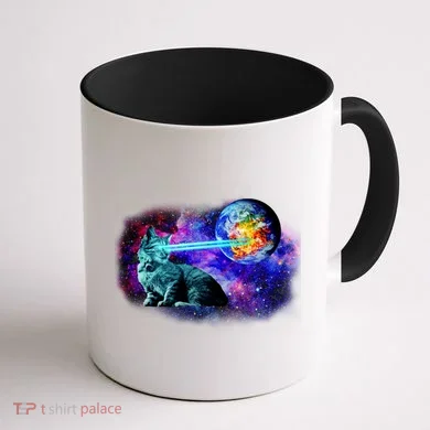 Lazer Cat Blasting In Space Coffee Mug back