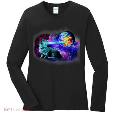 Lazer Cat Blasting In Space Women's Long Sleeve Shirt