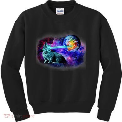 Lazer Cat Blasting In Space Kids Sweatshirt