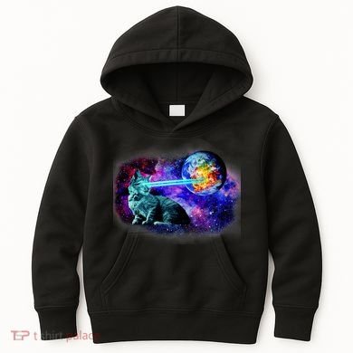 Lazer Cat Blasting In Space Kids Hoodie