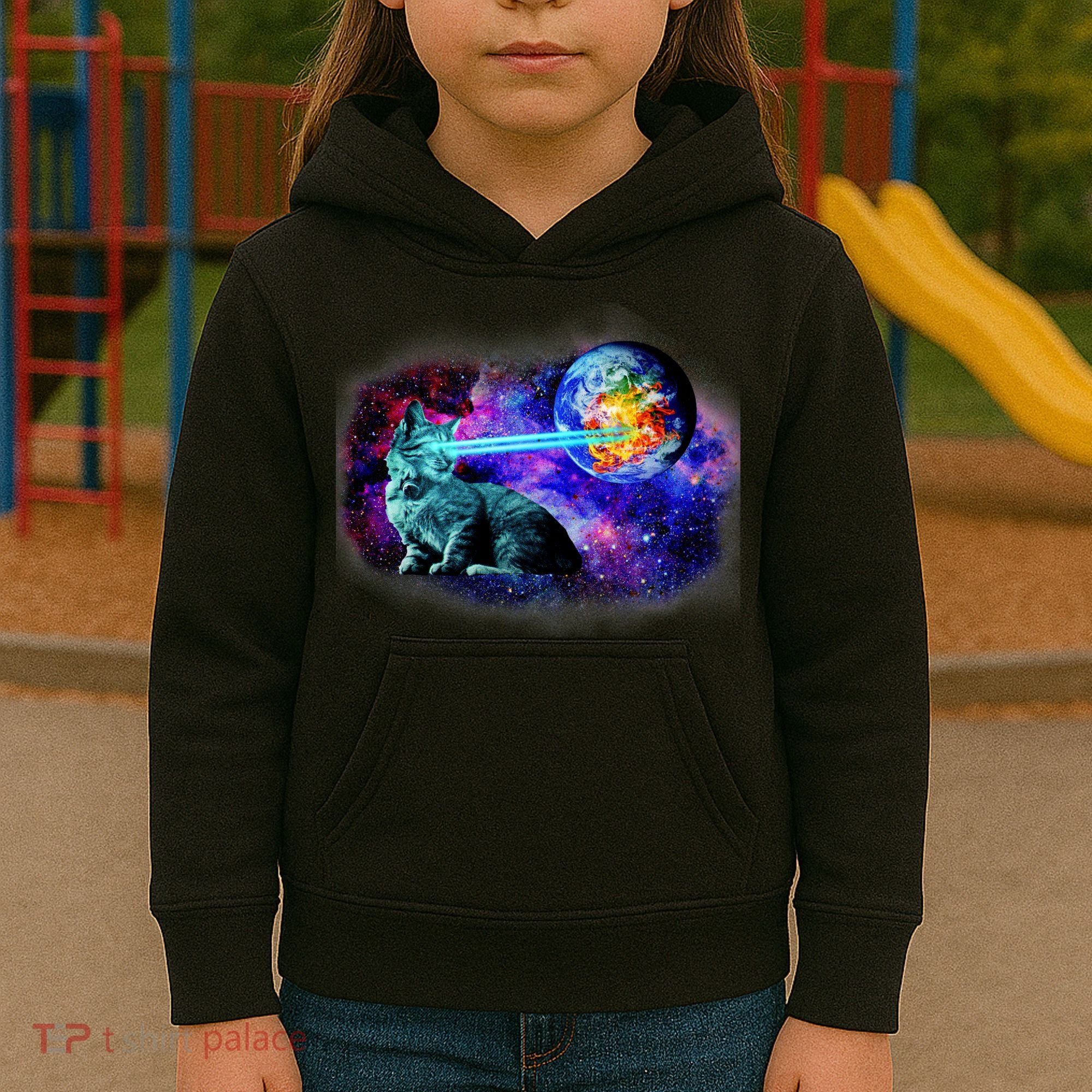 Lazer Cat Blasting In Space Kids Hoodie