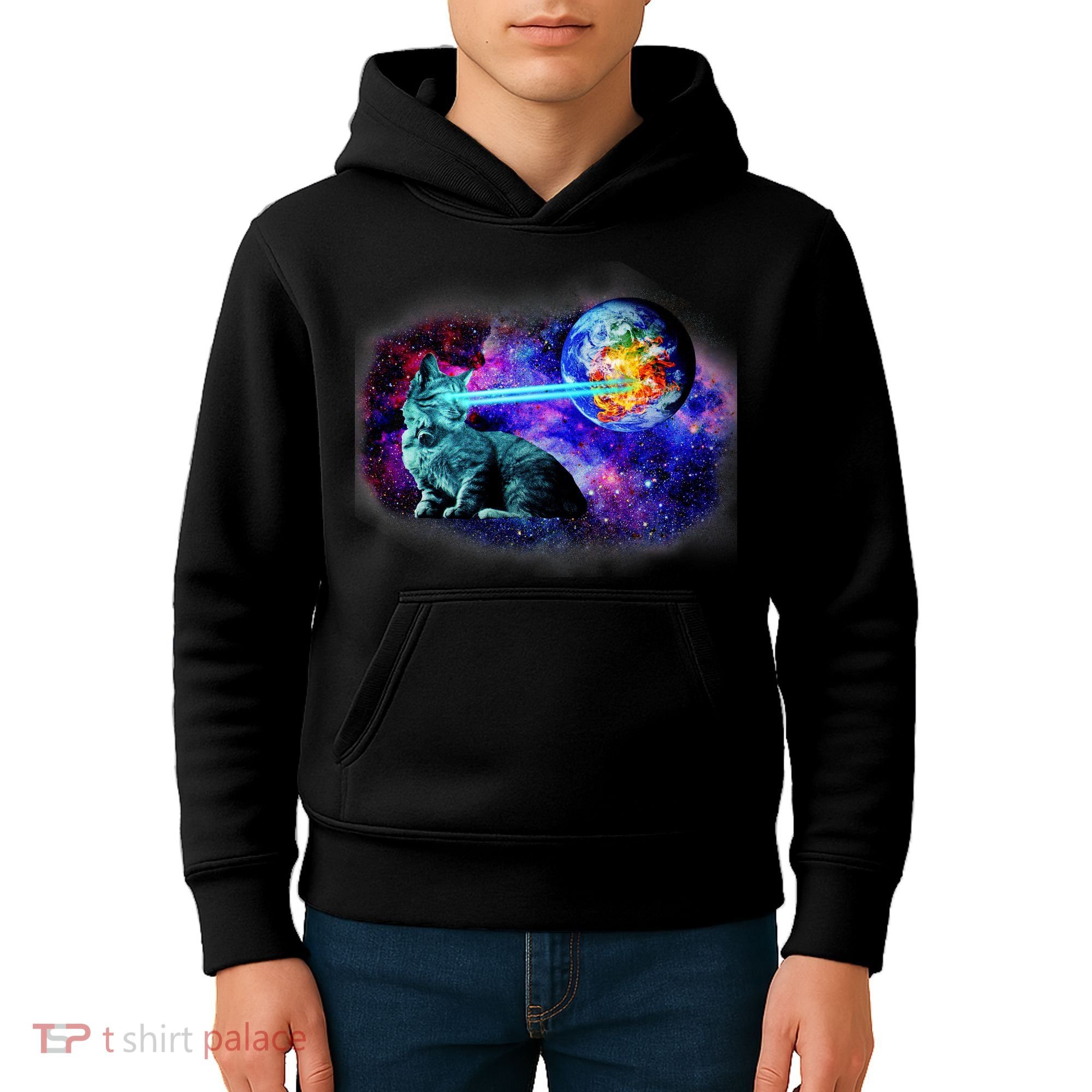 Lazer Cat Blasting In Space Kids Hoodie
